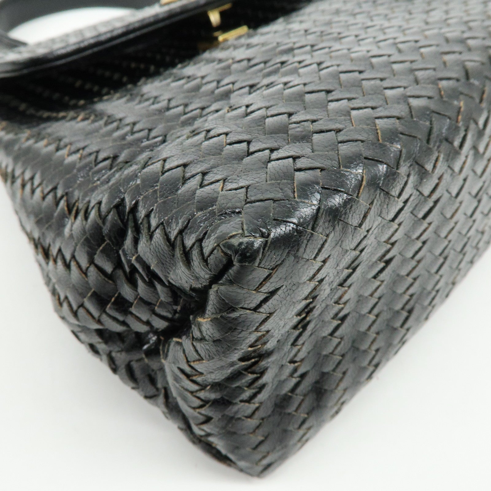 FENDI Leather 2Way Bag Hand Bag Shoulder Bag Black c-13742-2
