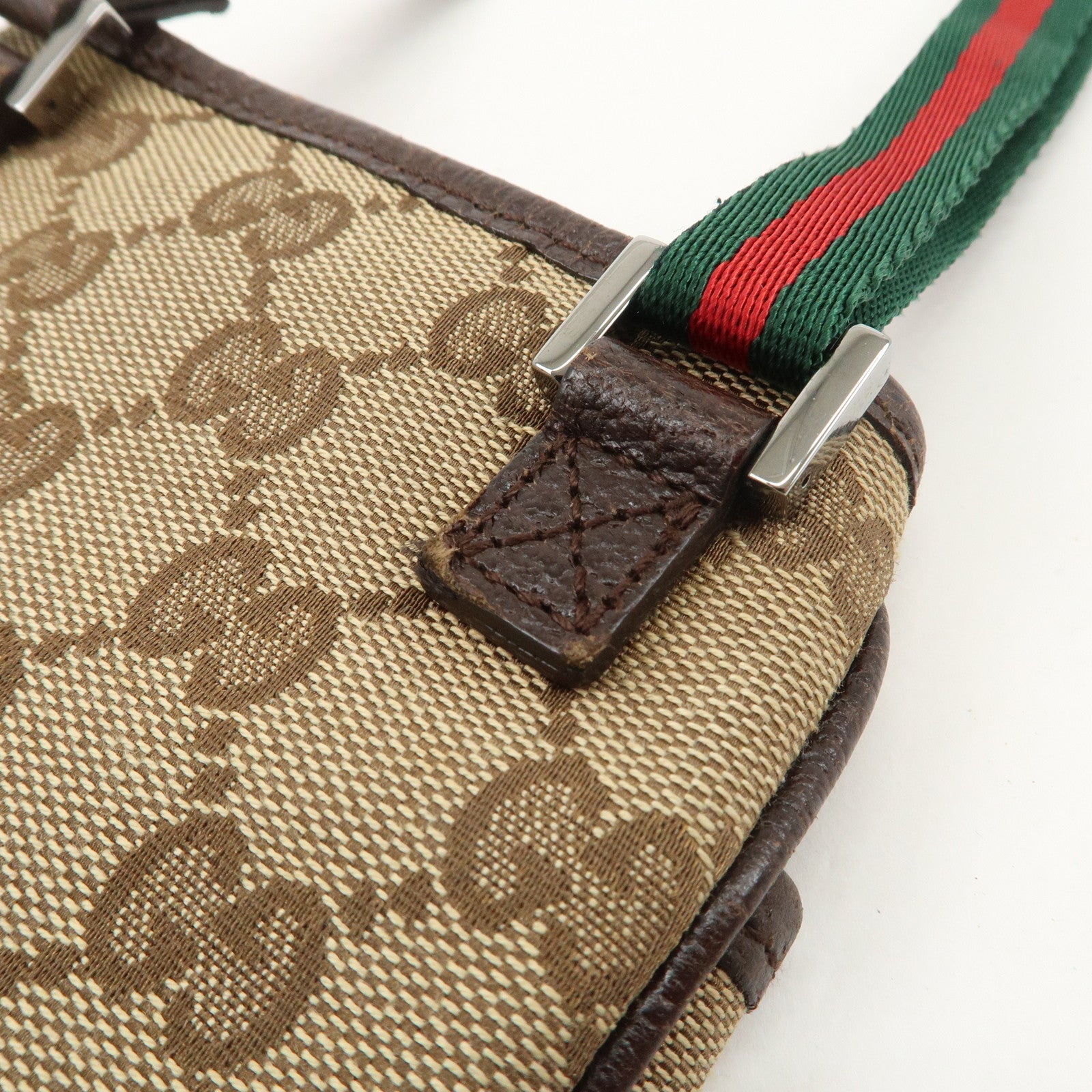 GUCCI Sherry GG Canvas Leather Shoulder Bag Beige Brown 141863 Used