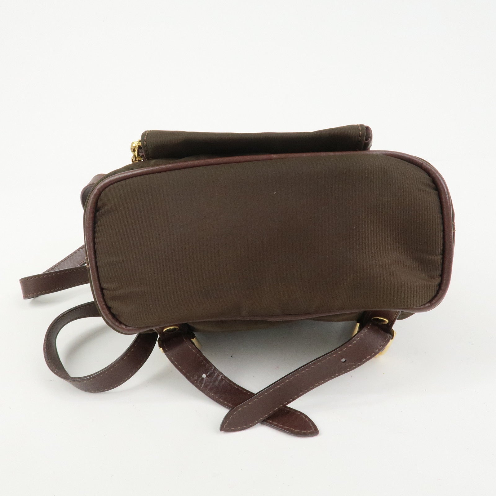 CELINE Logo Nylon Leather Backpack Ruck Sack Brown