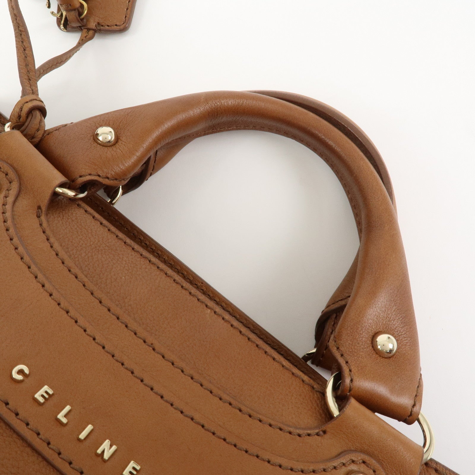 CELINE Logo Leather Boogie Bag Hand Bag Tote Bag Brown