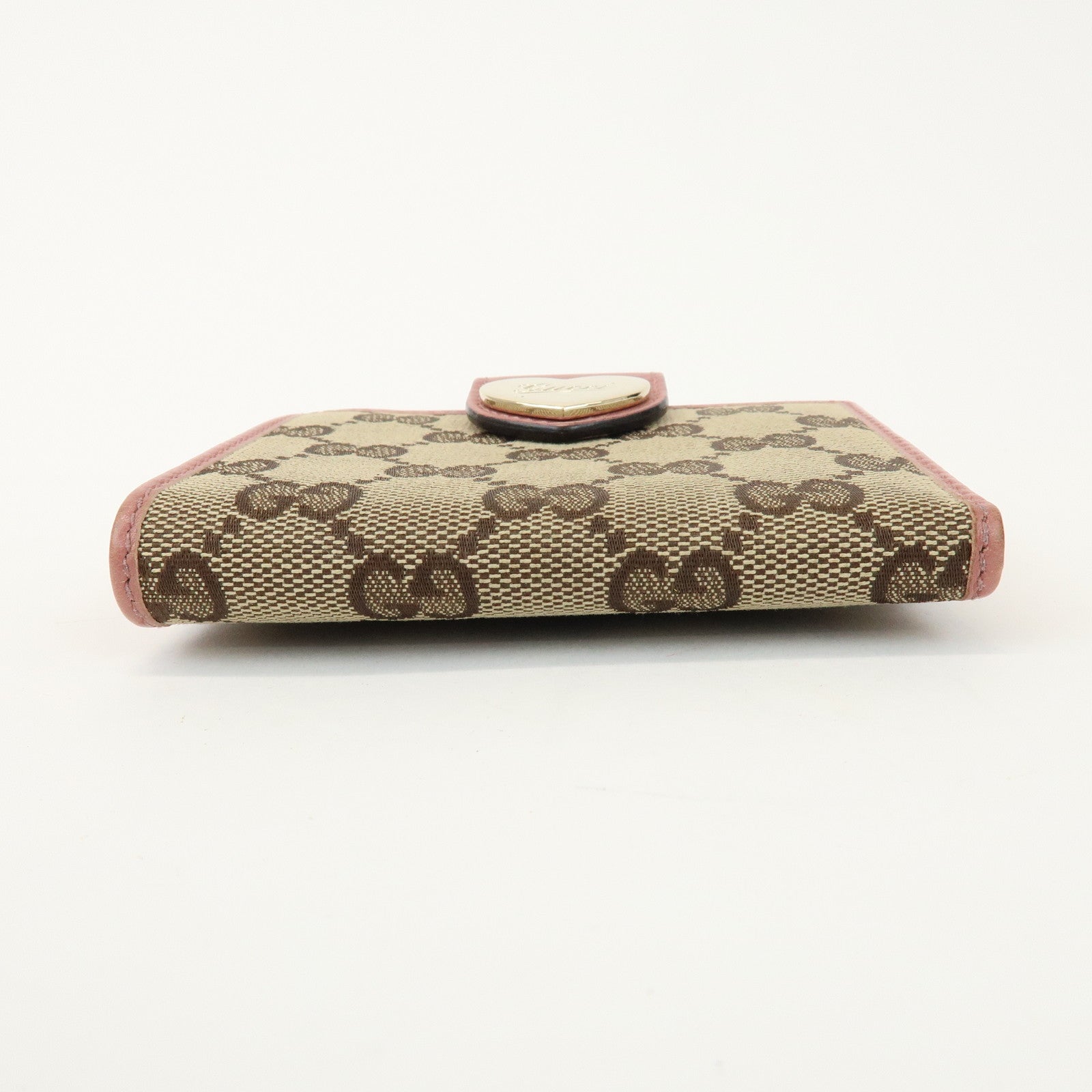 GUCCI Lovely Heart GG Monogram Canvas Leather Compact Wallet 203548