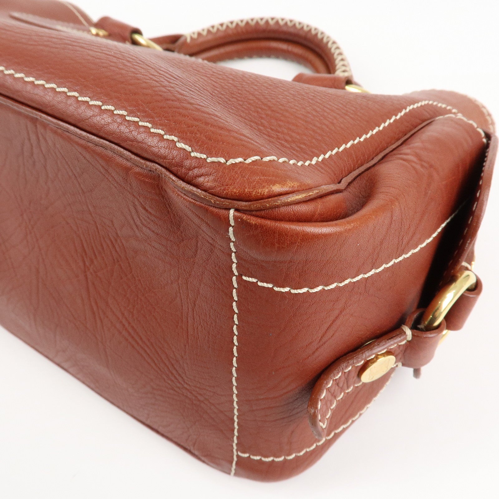 CELINE Leather Boogie Bag Hand Bag Brown Gold HDW Used