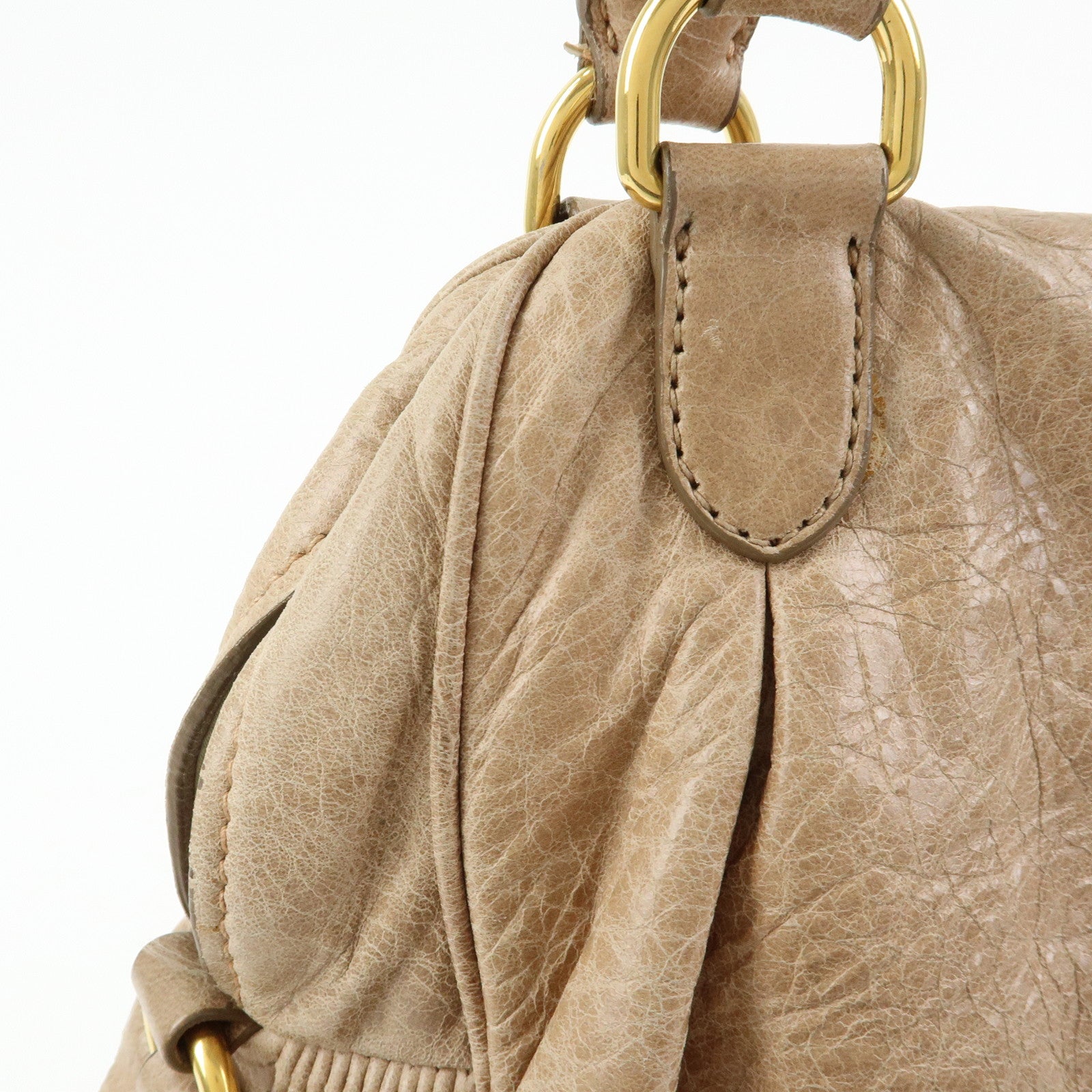 MIU MIU Leather 2Way Bag Hand Bag Shoulder Bag Beige