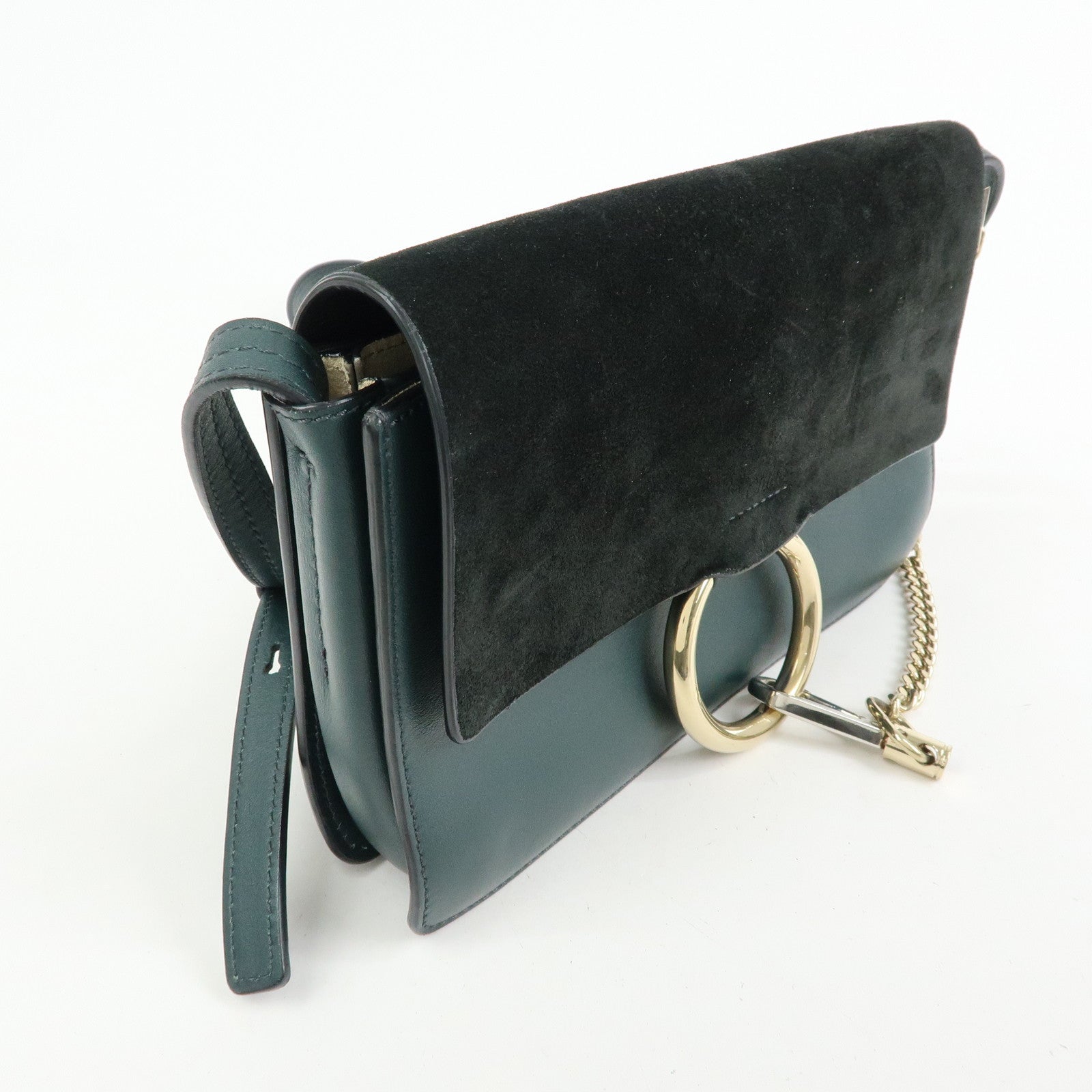 Chloe Faye Suede Leather Shoulder Bag Crossbody Bag Dark Green