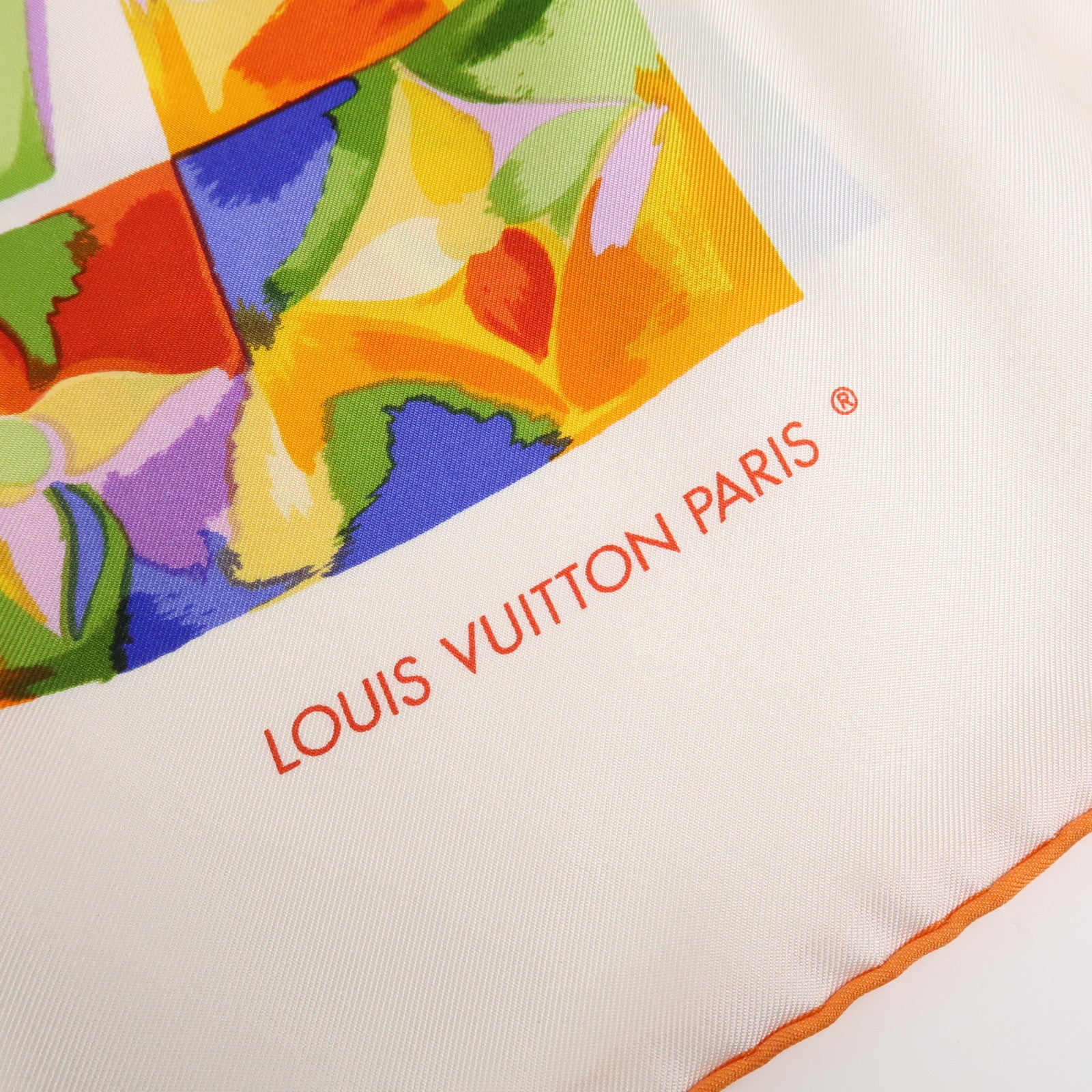 Louis Vuitton Monogram Silk 100% Scarf White Orange Watercolor