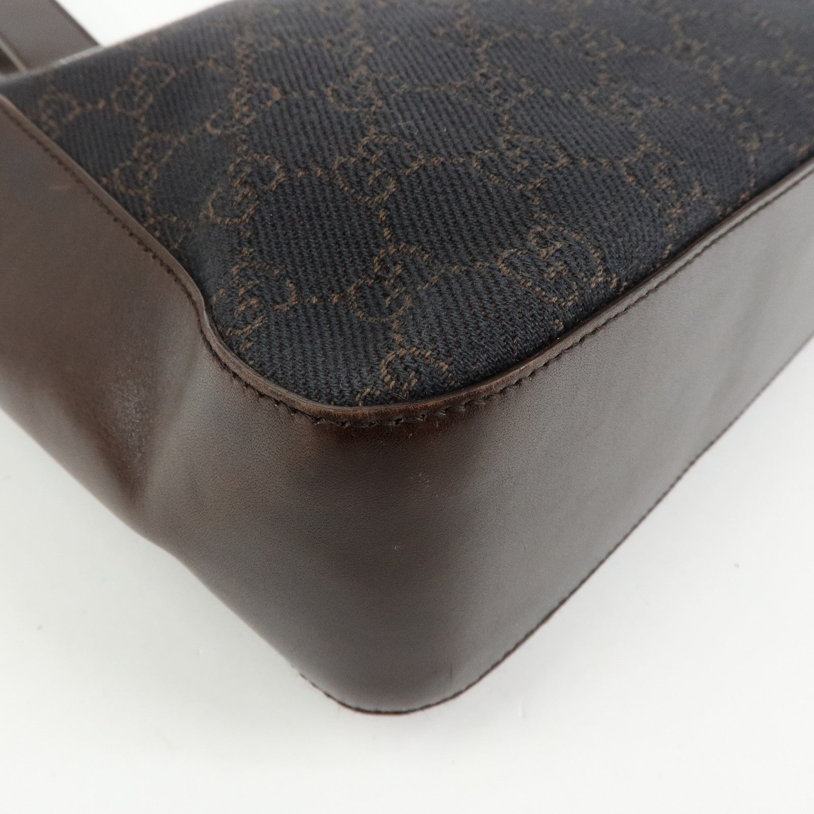 GUCCI GG Canvas Leather Hand Bag Tote Bag Dark Brown 73983