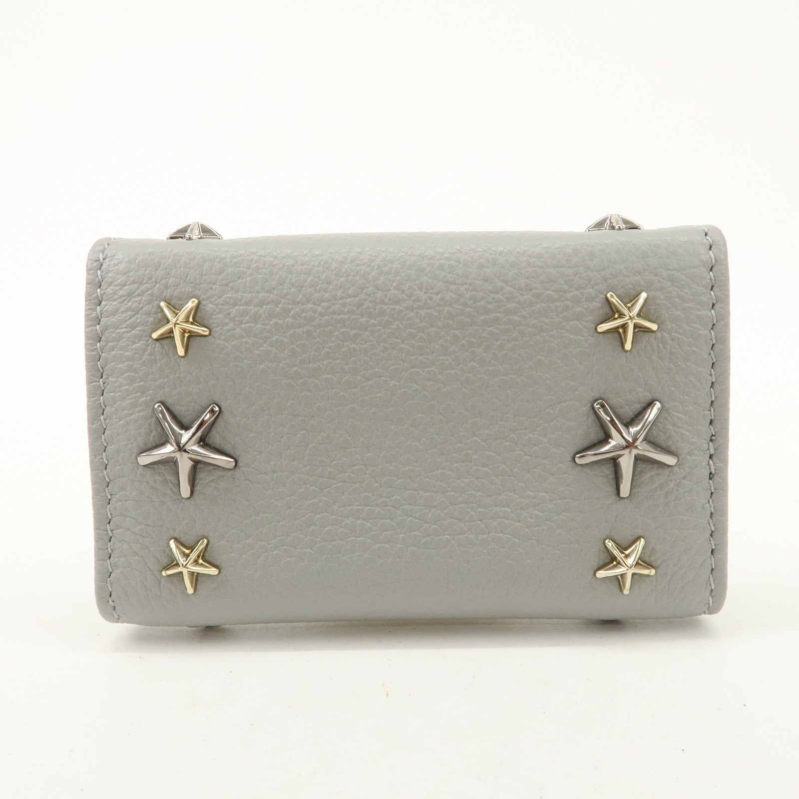 JIMMY CHOO Neptune Leather Studs Key Case Gray Silver Gold 101953 Used