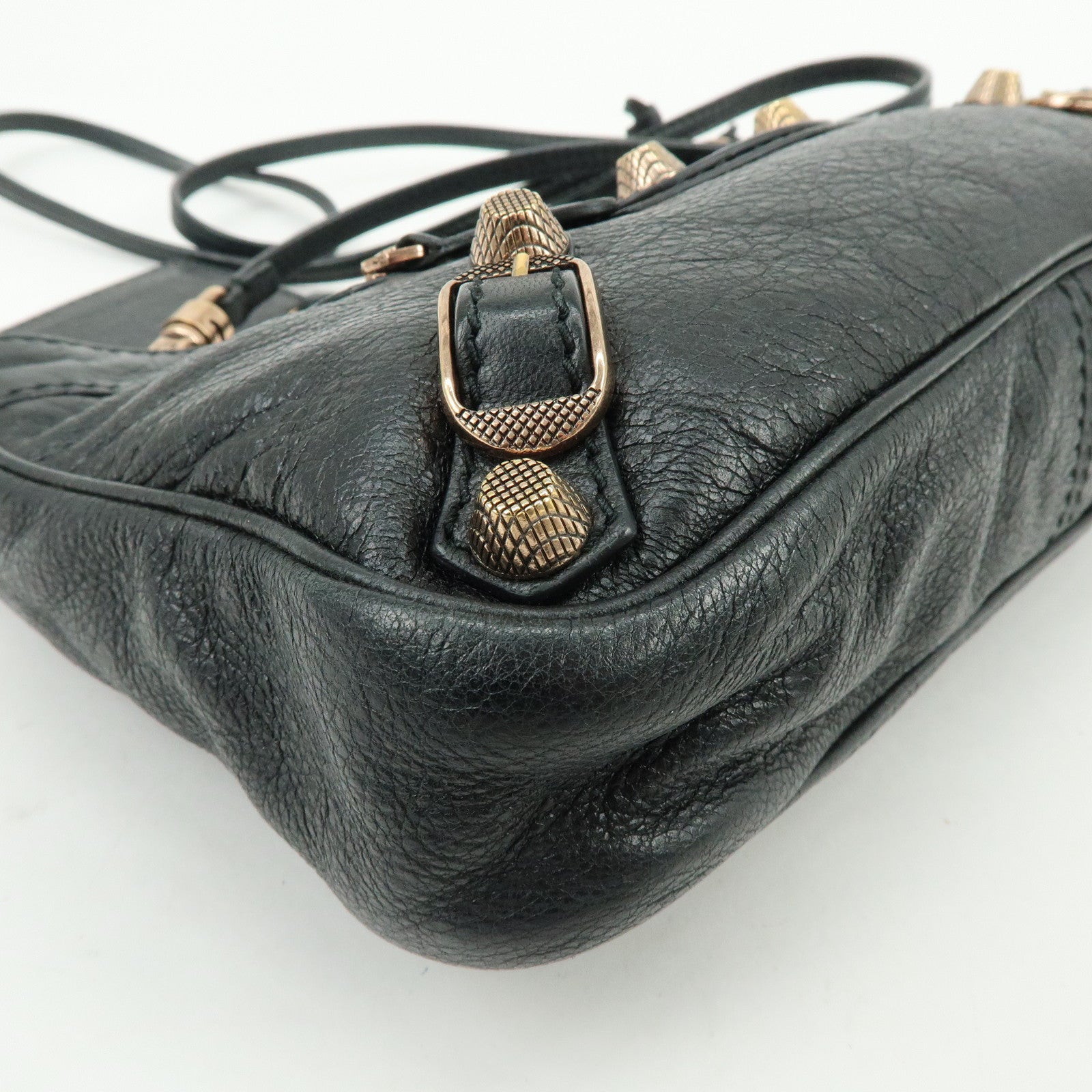BALENCIAGA The Giant Hip Leather Shoulder Bag Black 237203