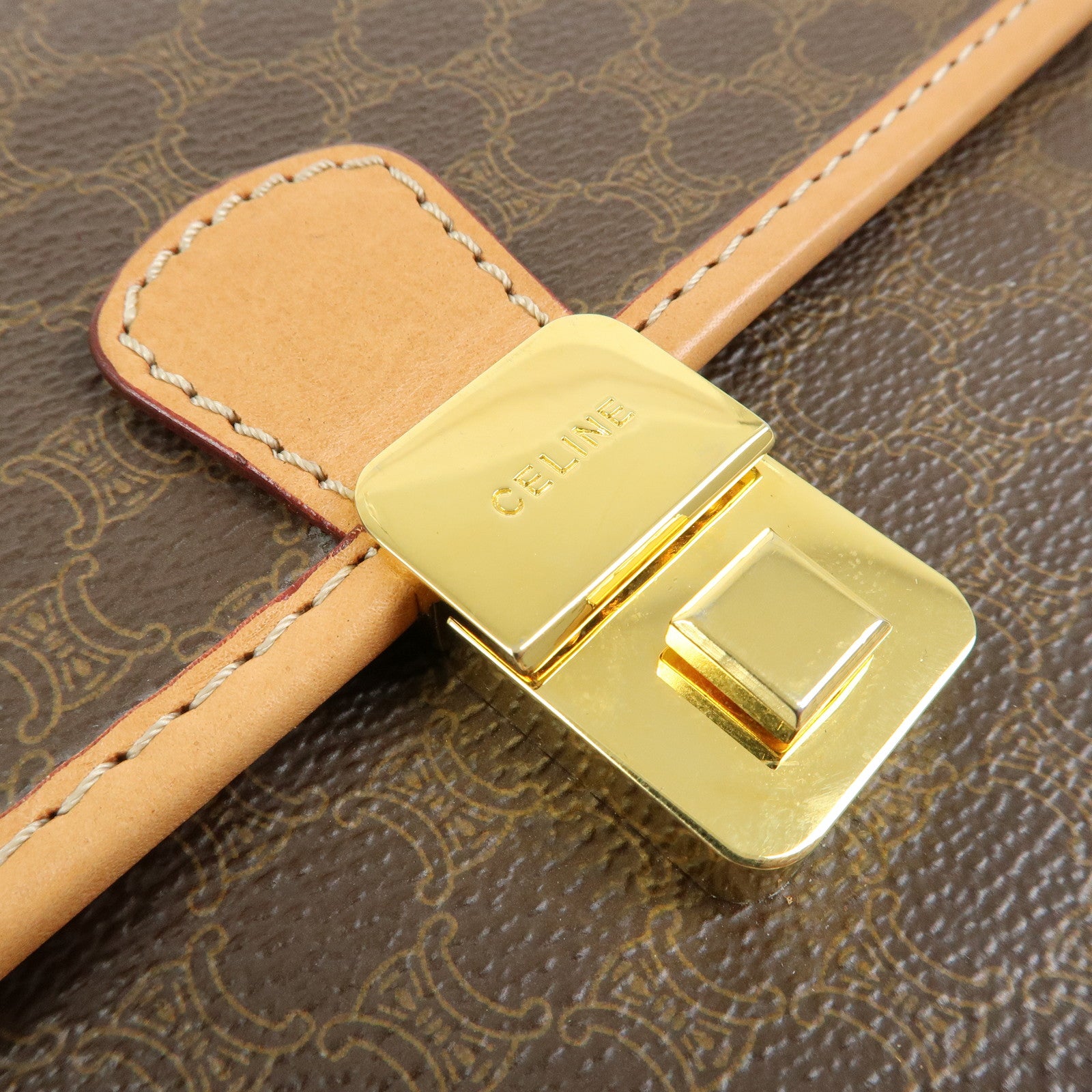 CELINE Logo Macadam PVC Leather Clutch Bag Flat Pouch Brown