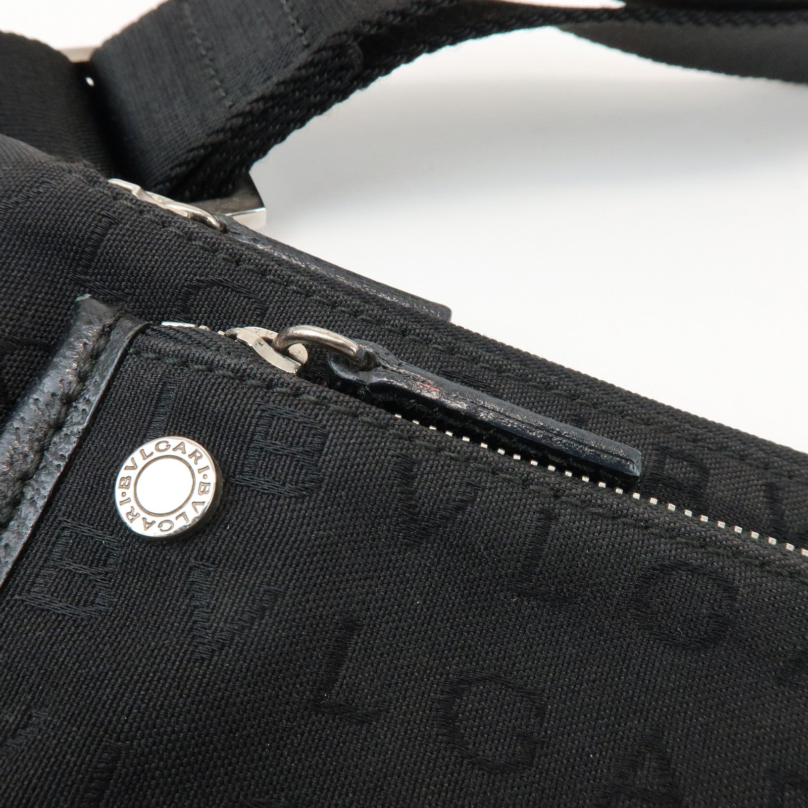 BVLGARI Logo Mania Canvas Leather Body Bag Waist Bag Black
