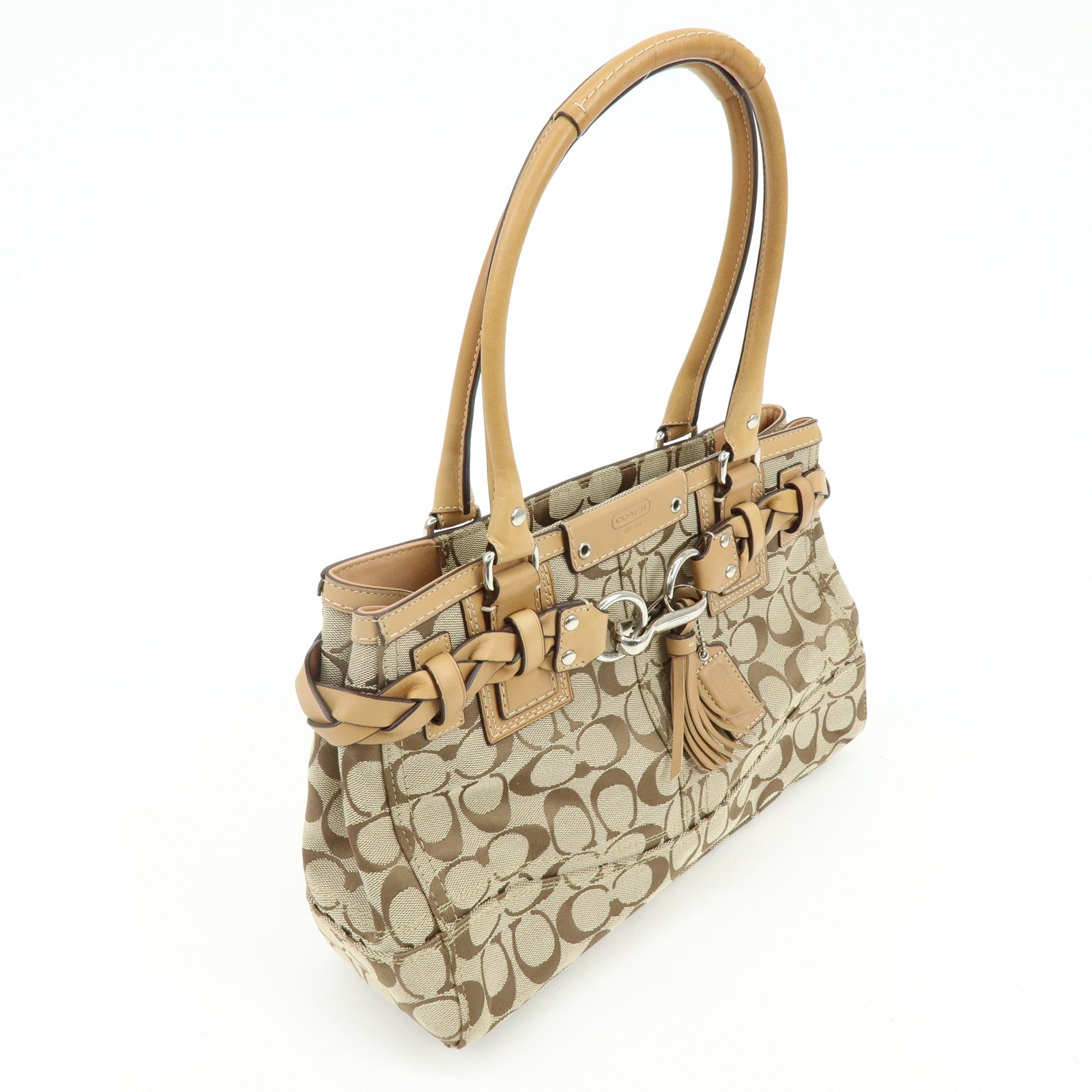 COACH Signature Canvas Leather Tote Bag Hand Bag Brown