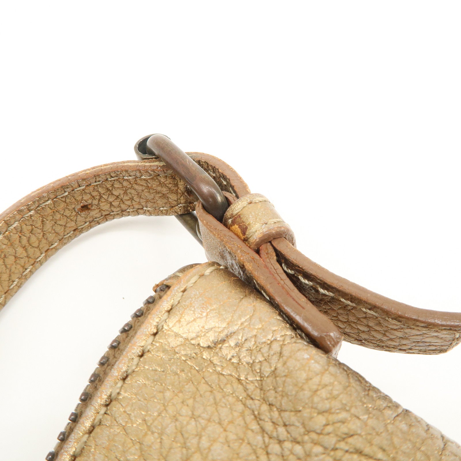 Chloe Logo Leather Shoulder Bag Hand Bag Gold Used