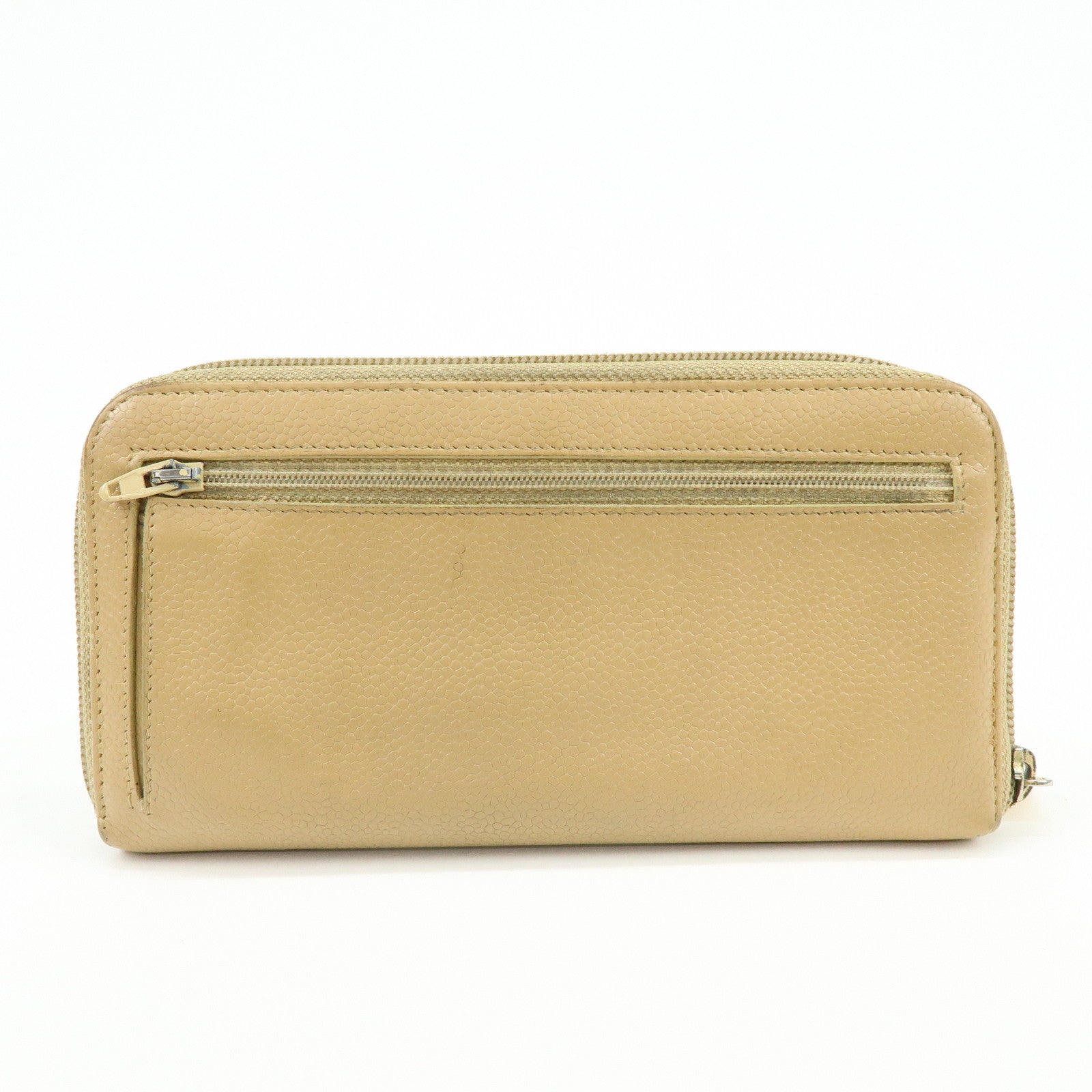 CHANEL Caviarskin Round Zippy Wallet Long Wallet Beige A13228