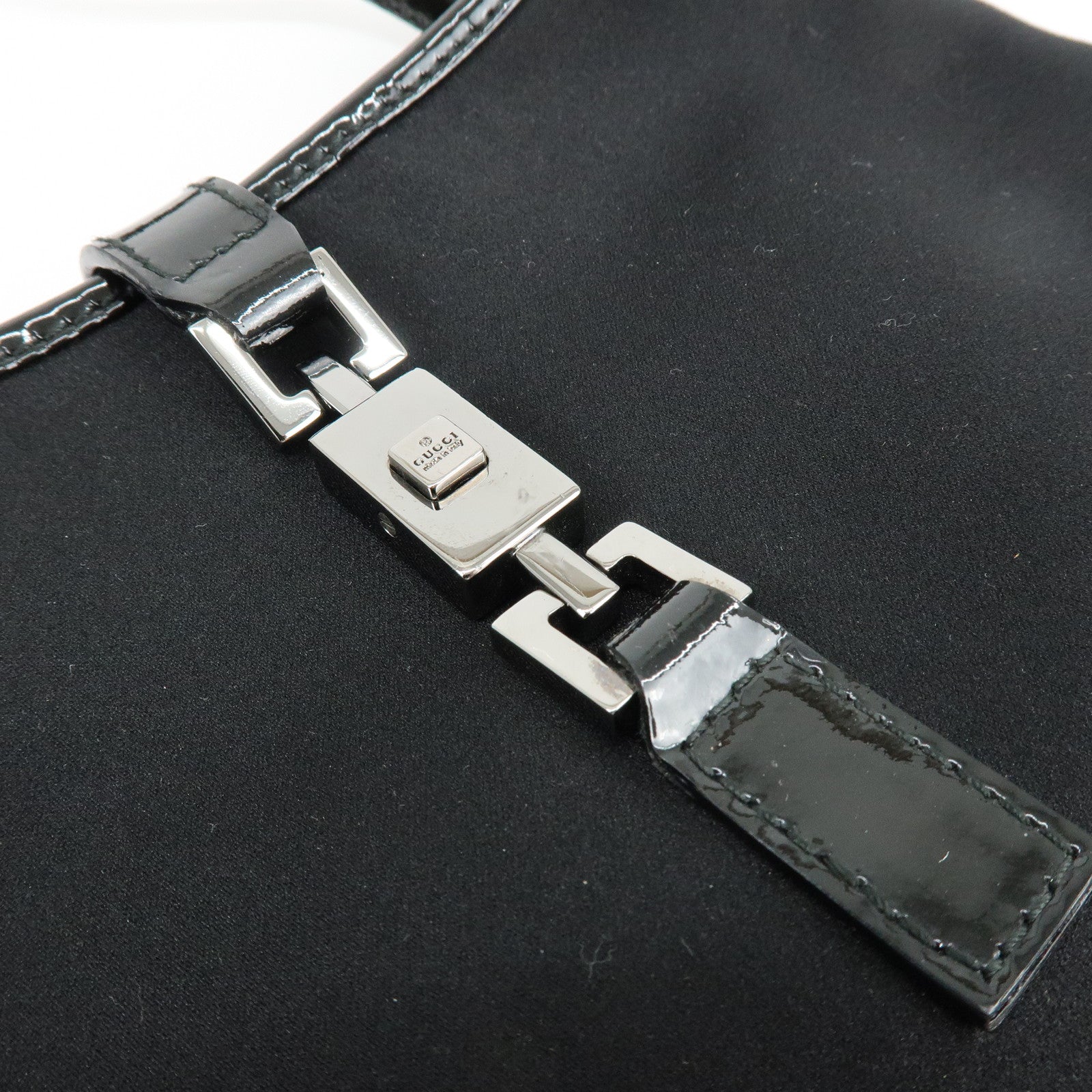 GUCCI Jackie Nylon Patent Leather Hand Bag Black 005・0775
