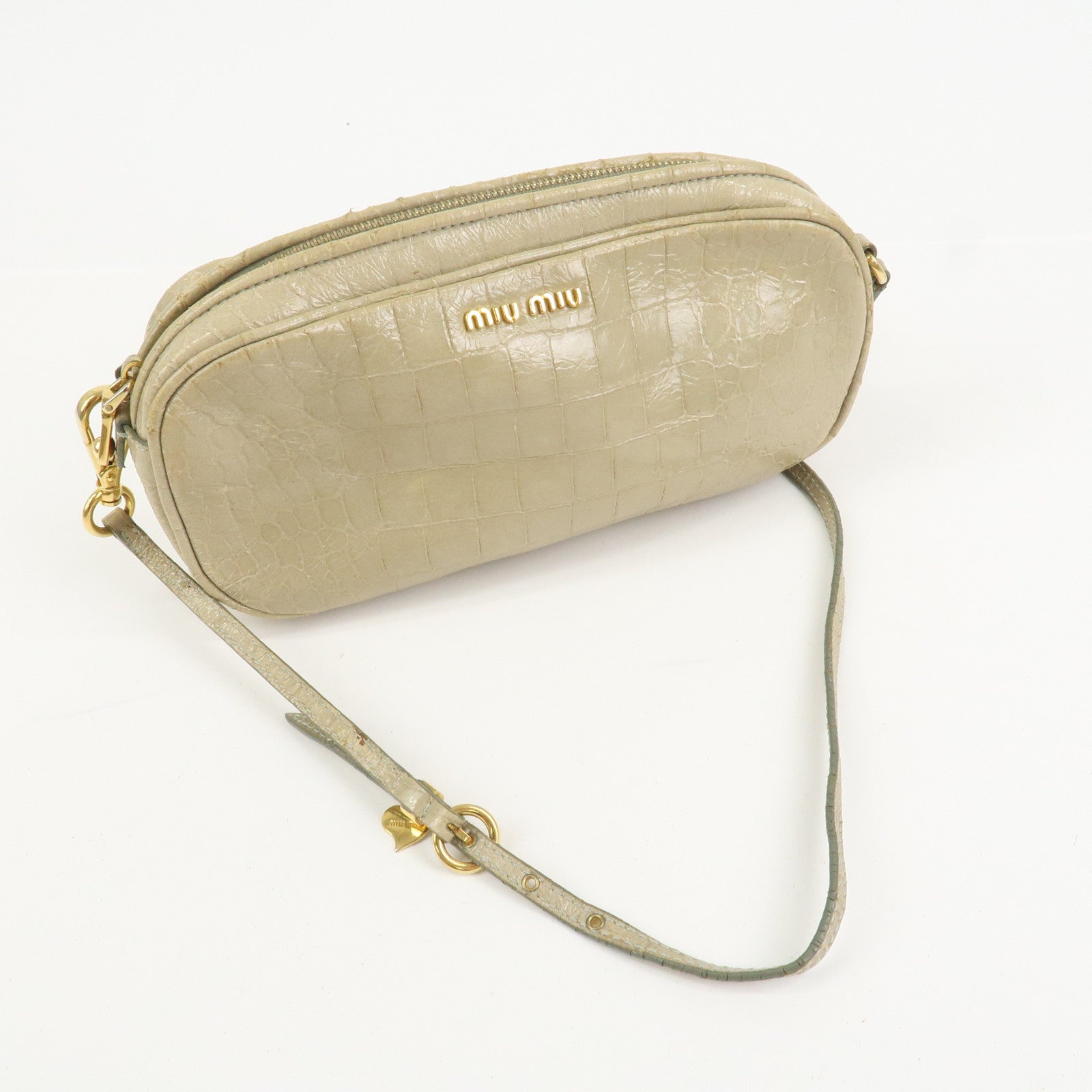 MIU MIU Patent Leather Shoulder Bag Crossbody Bag Beige 5N1477