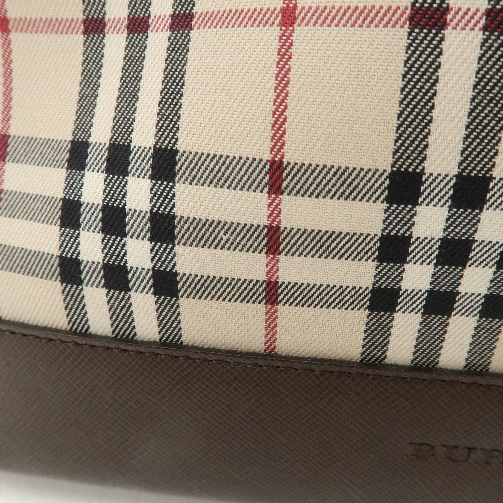 BURBERRY Nova Plaid Canvas Leather Shoulder Bag Hand Bag Beige