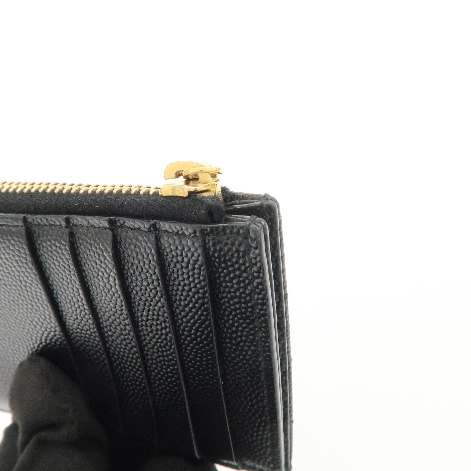 SAINT LAURENT Leather Card Case Black Gold Hardware