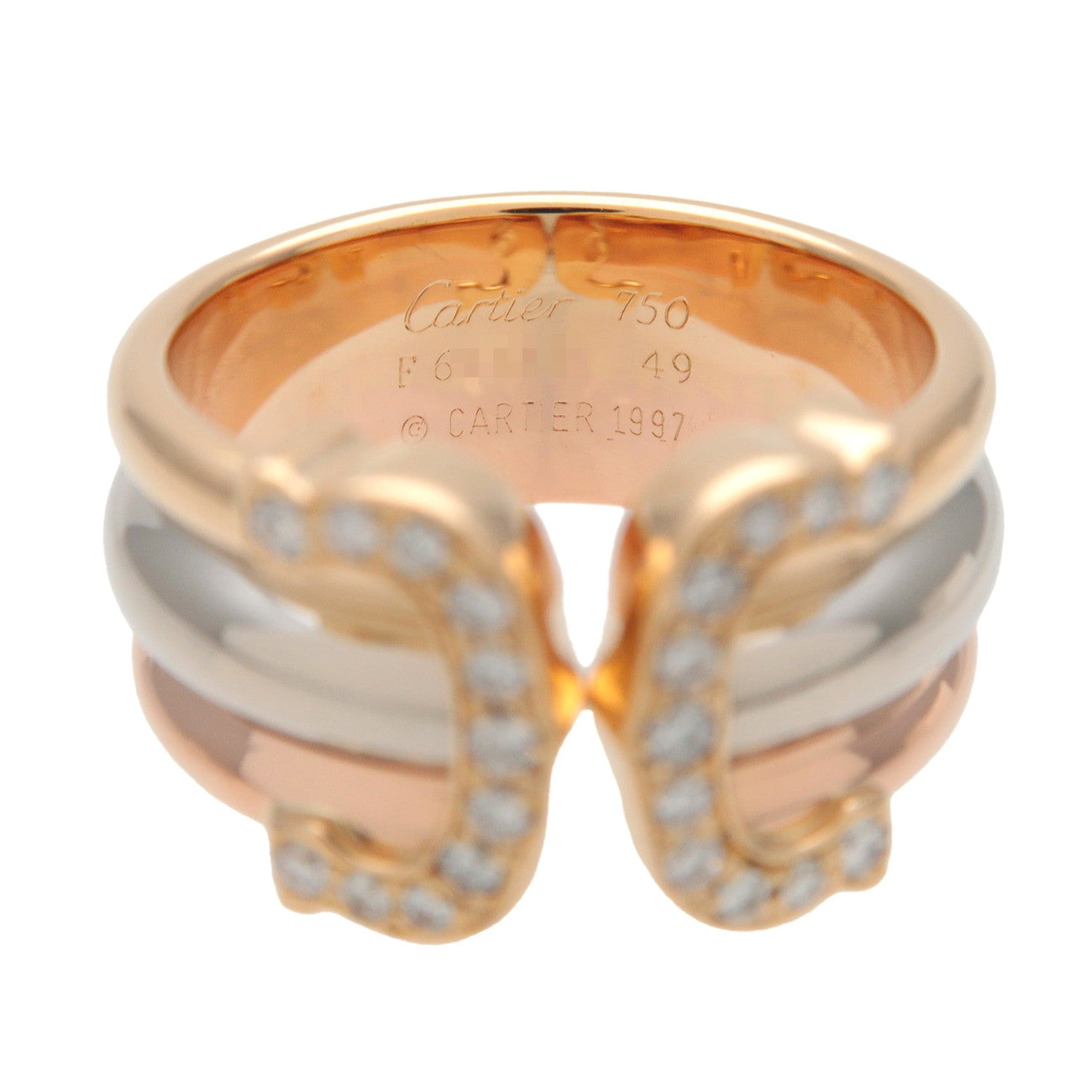 Cartier 2C 3Color Diamond Ring LM K18 750YG/WG/PG Gold #49 US5