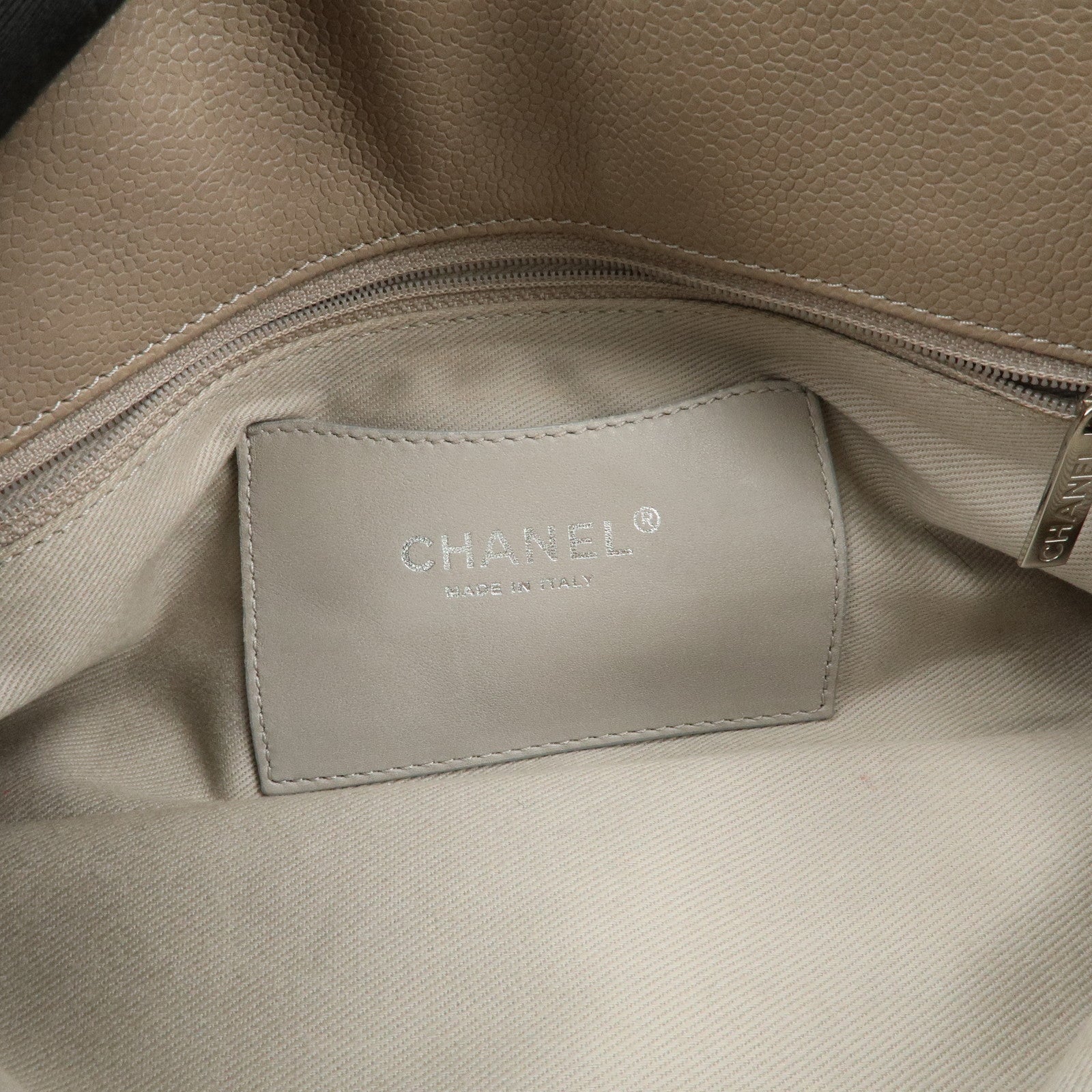 CHANEL Mademoiselle Caviarskin Shoulder Bag Hand Bag Greige Silver