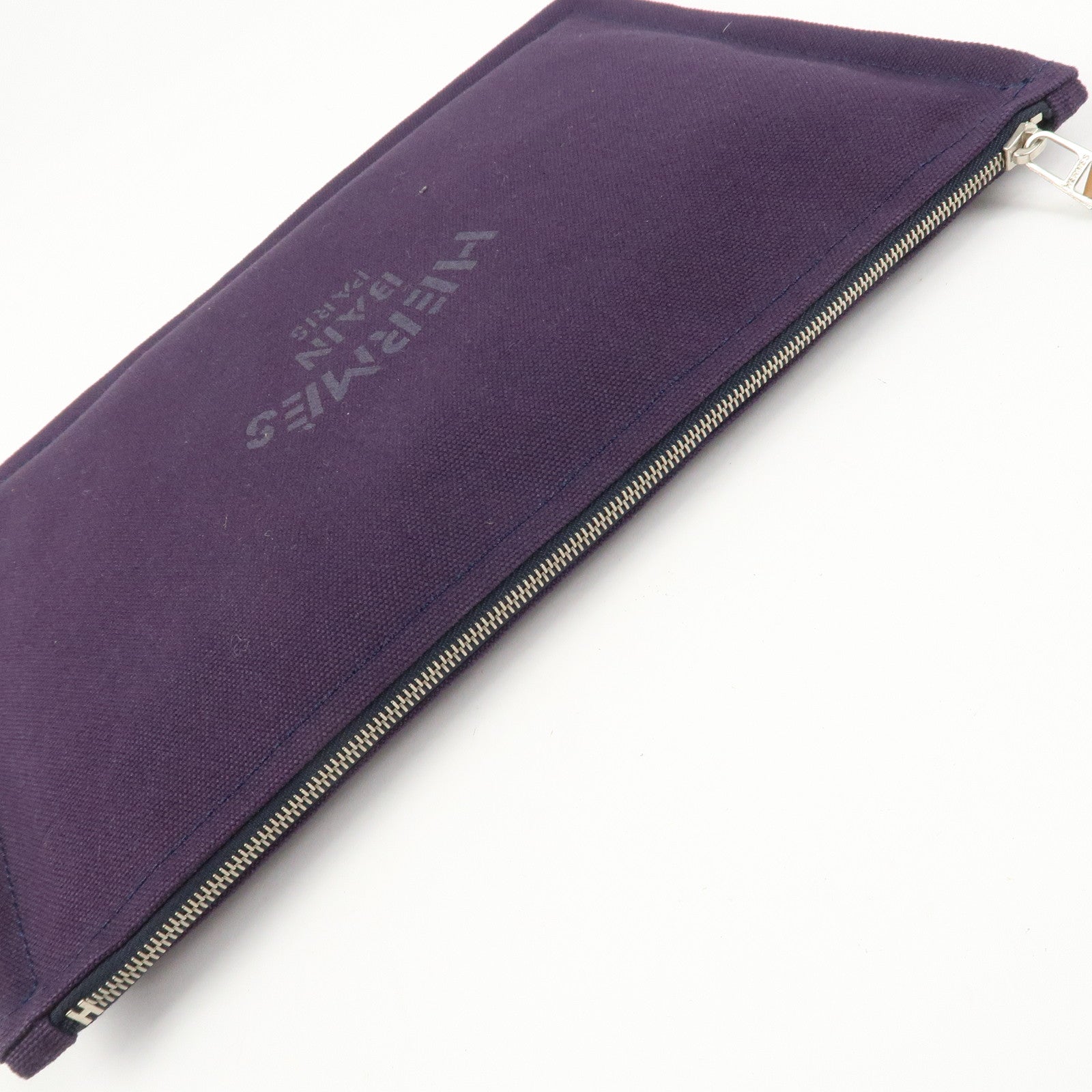 HERMES Yachting GM Canvas Flat Pouch Cosmetic Pouch Purple