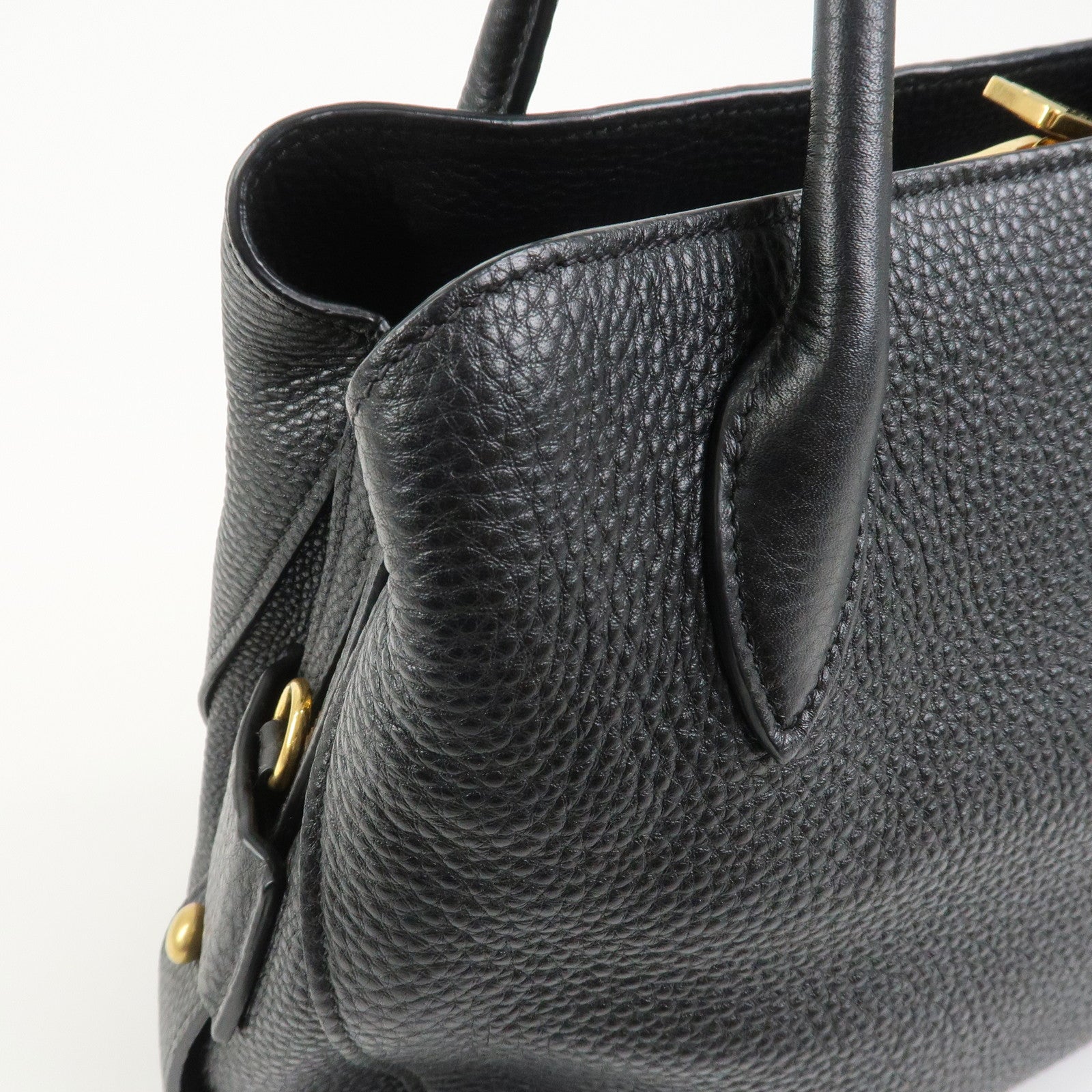 PRADA Triangle Logo Leather 2 Way Bag Hand Bag Black 1BA127