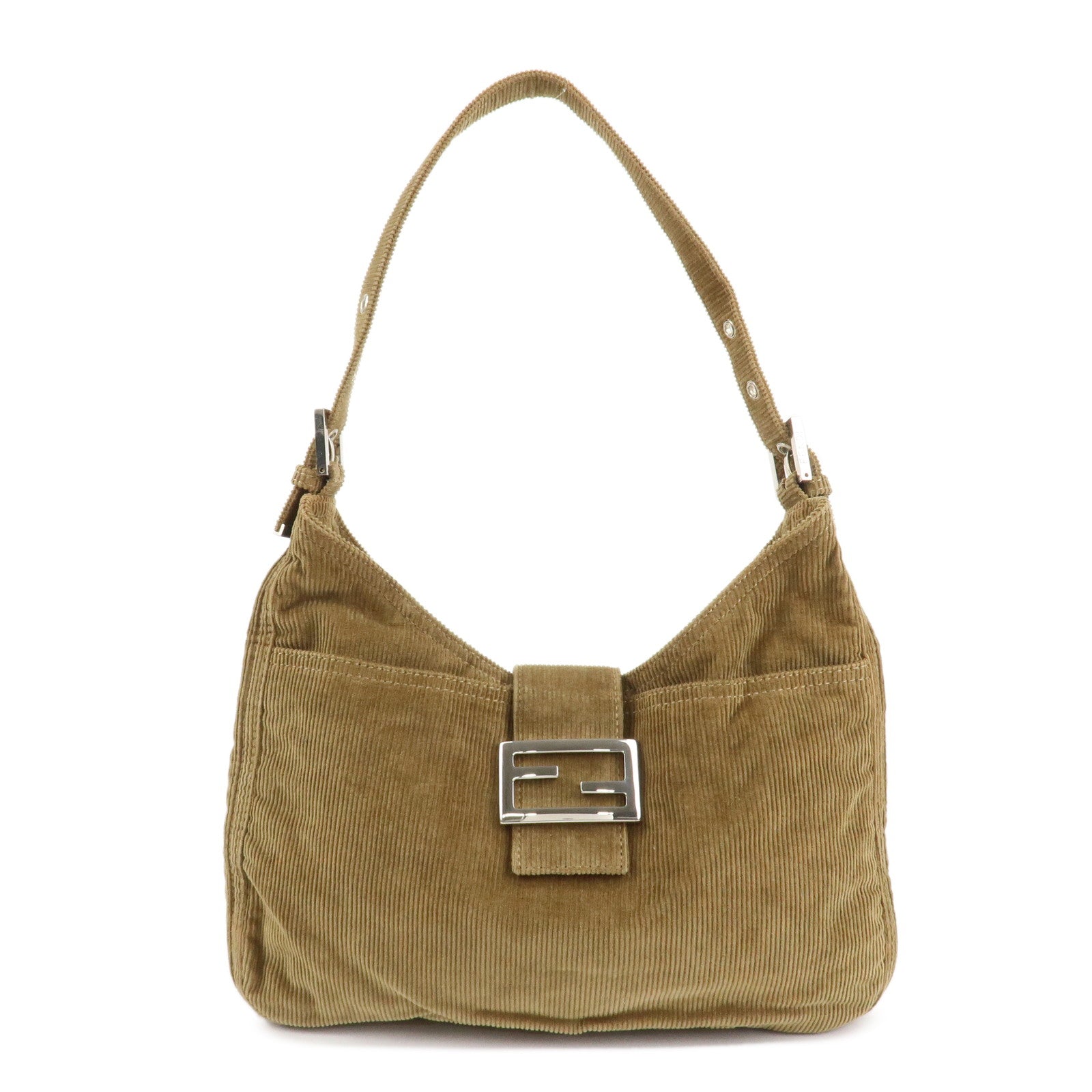 FENDI Mamma Baguette Corduroy Shoulder Bag Brown 26569 Used