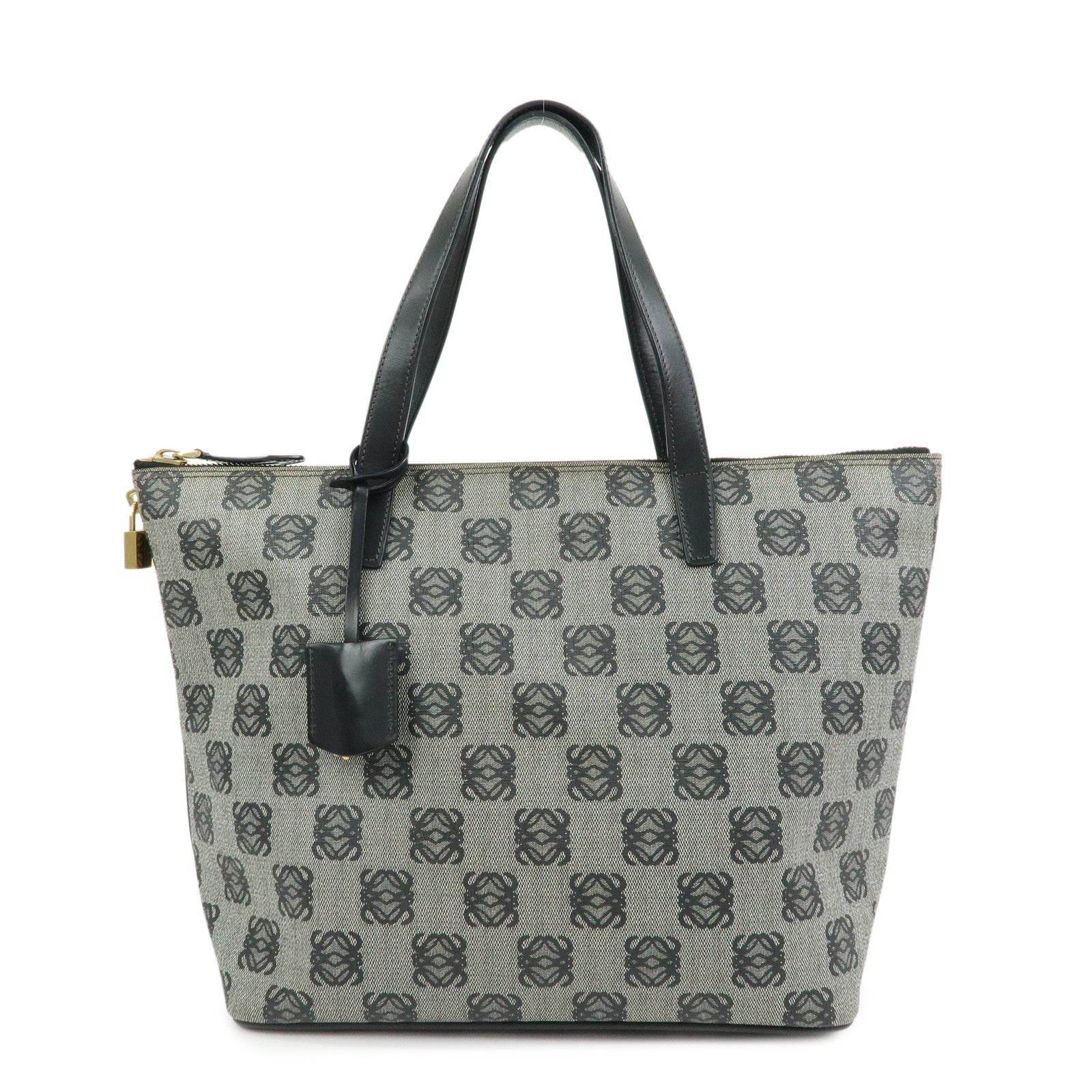 LOEWE Anagram PVC Canvas Leather Tote Bag Hand Bag Black