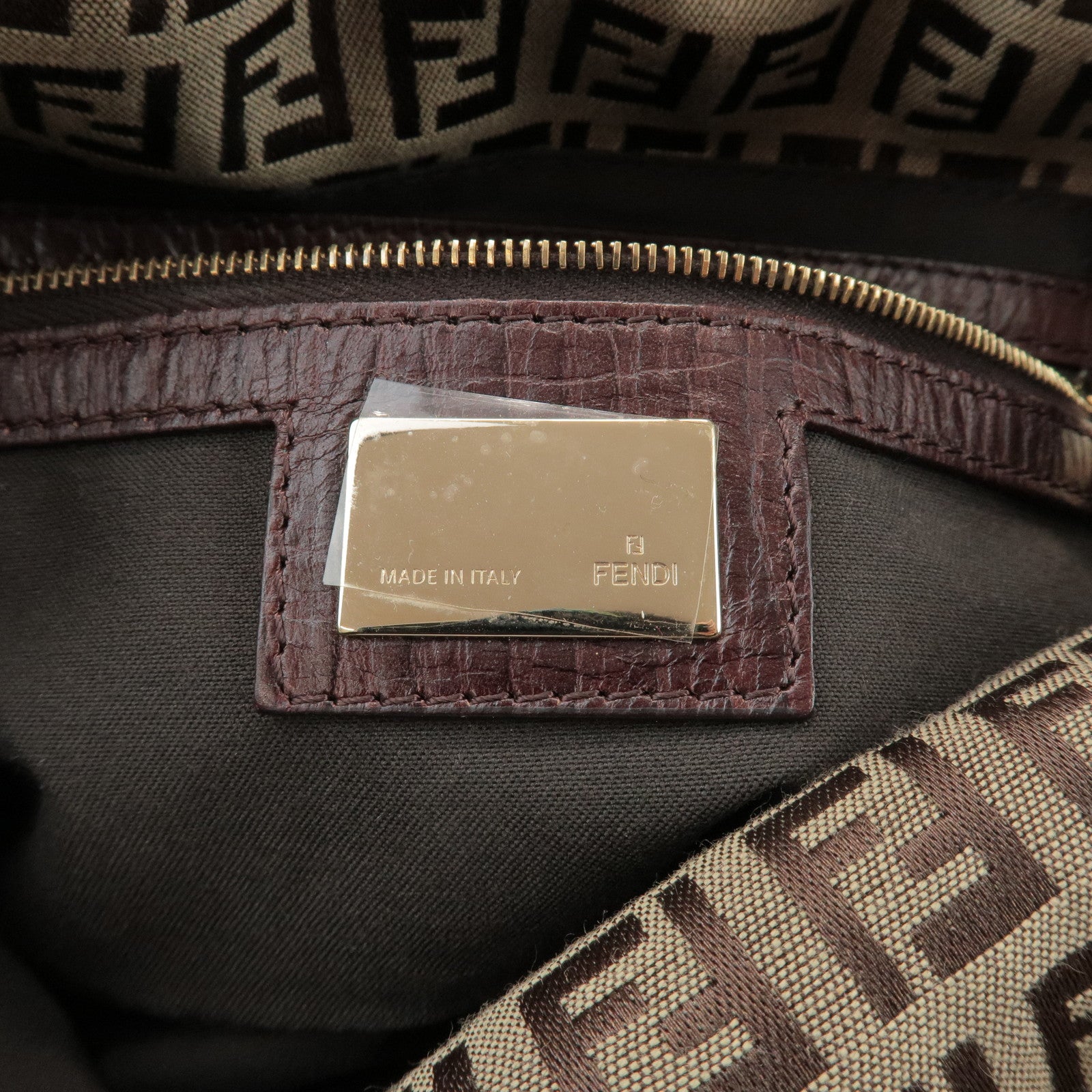 FENDI Zucchino Canvas Leather Hand Bag Brown Beige 8BR003