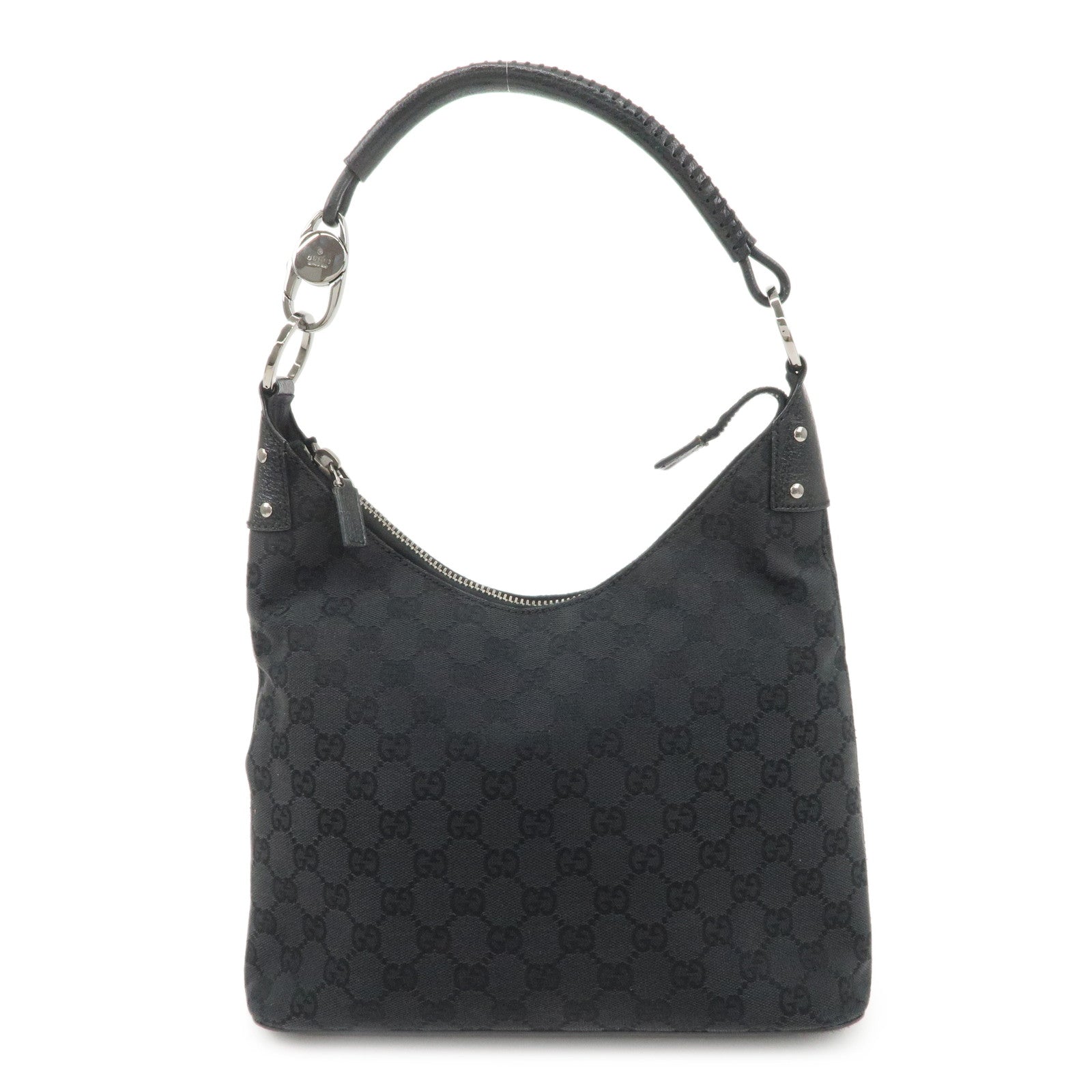 GUCCI GG Canvas Leather Shoulder Bag Hand Bag Black 115003 Used