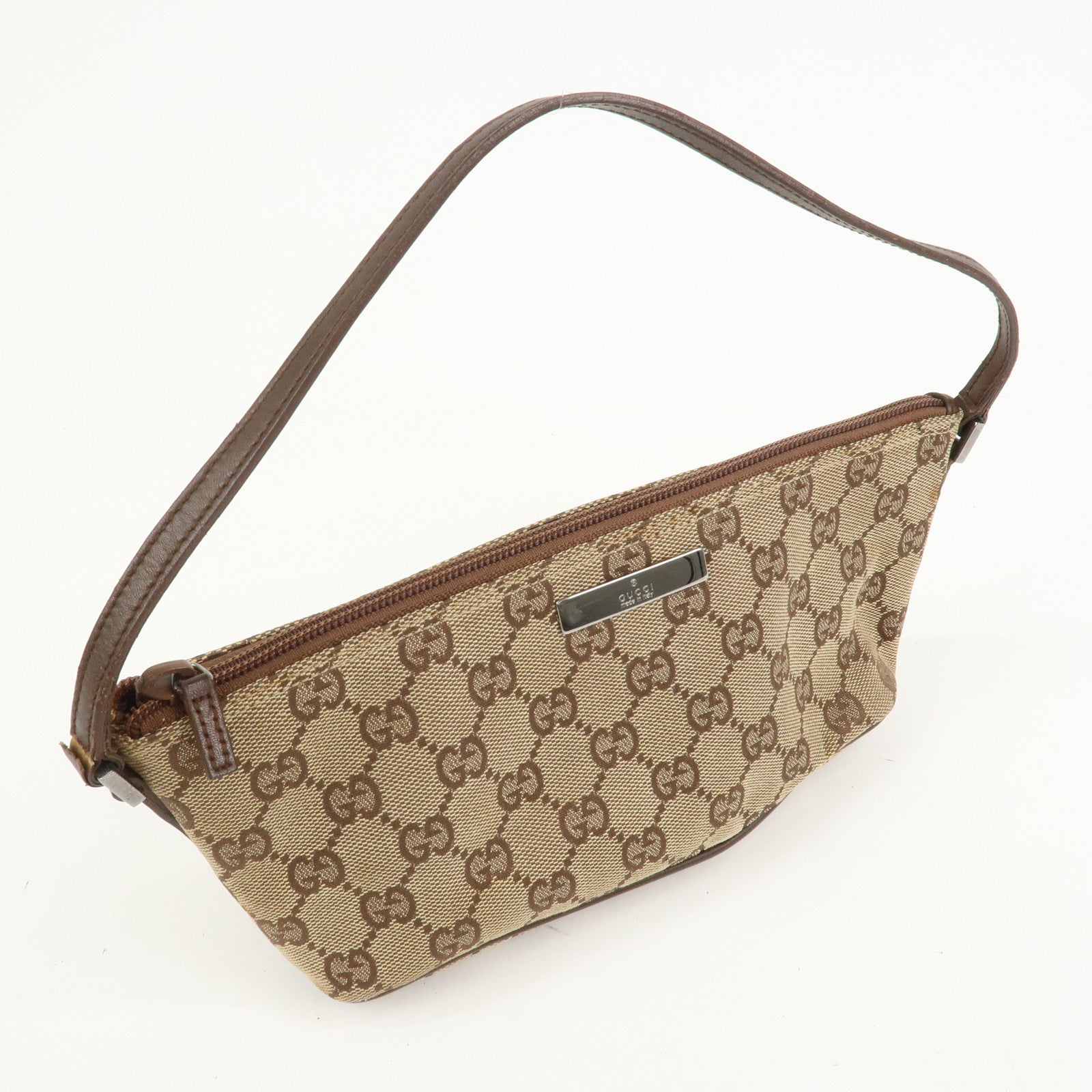 GUCCI Boat Bag GG Canvas Leather Hand Bag Brown 07198