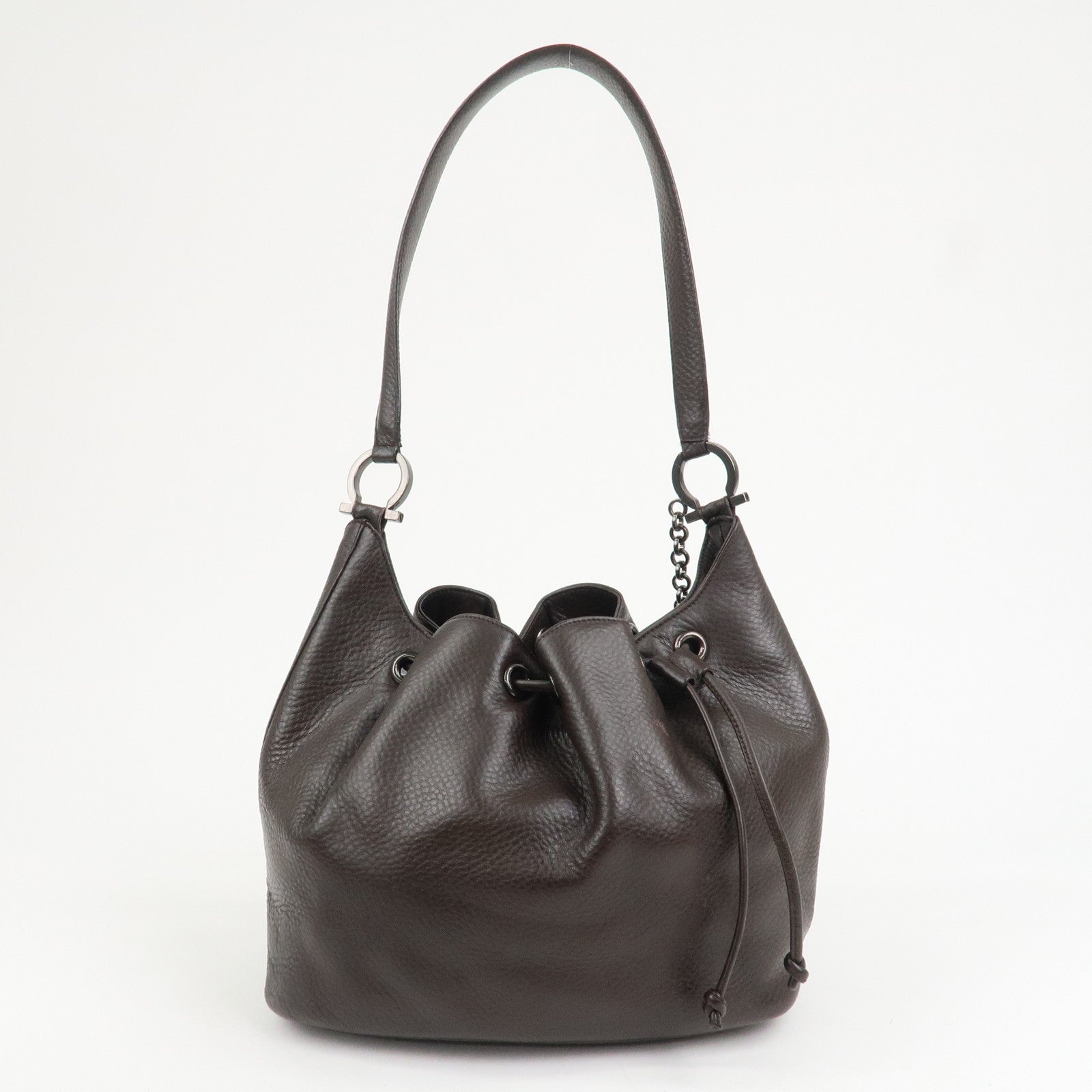 Ferragamo Gancini Leather Shoulder Bag Hand Bag Brown