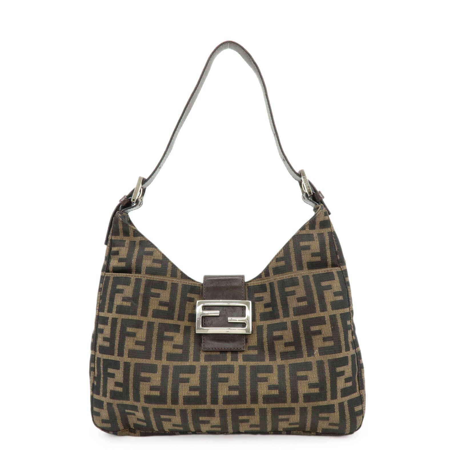 FENDI Zucca Canvas Shoulder Bag Hand Bag Brown Black 265690
