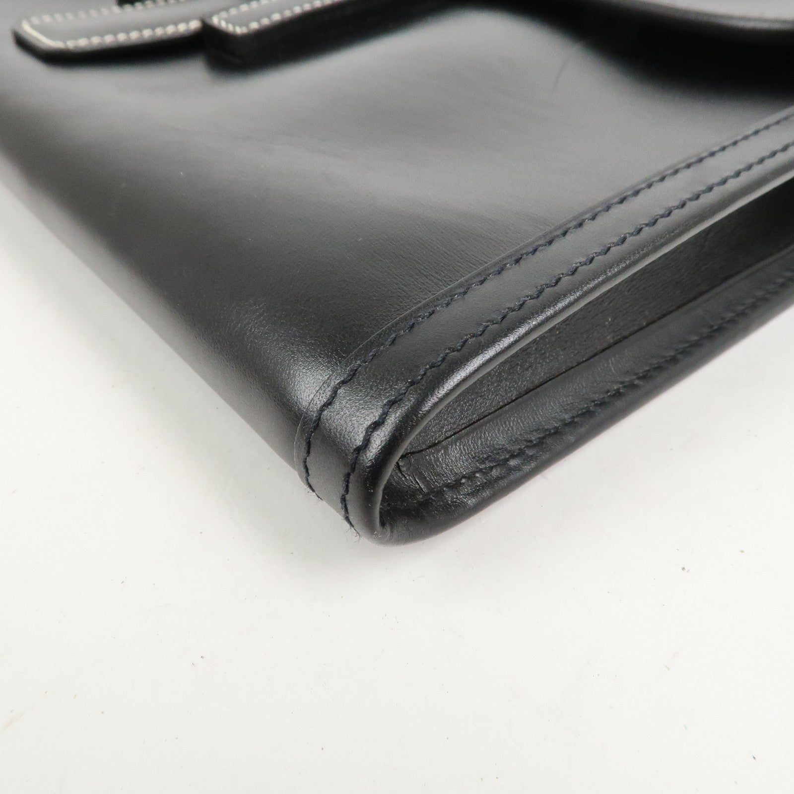 HERMES Box Calf Leather Jige PM Clutch Bag Black