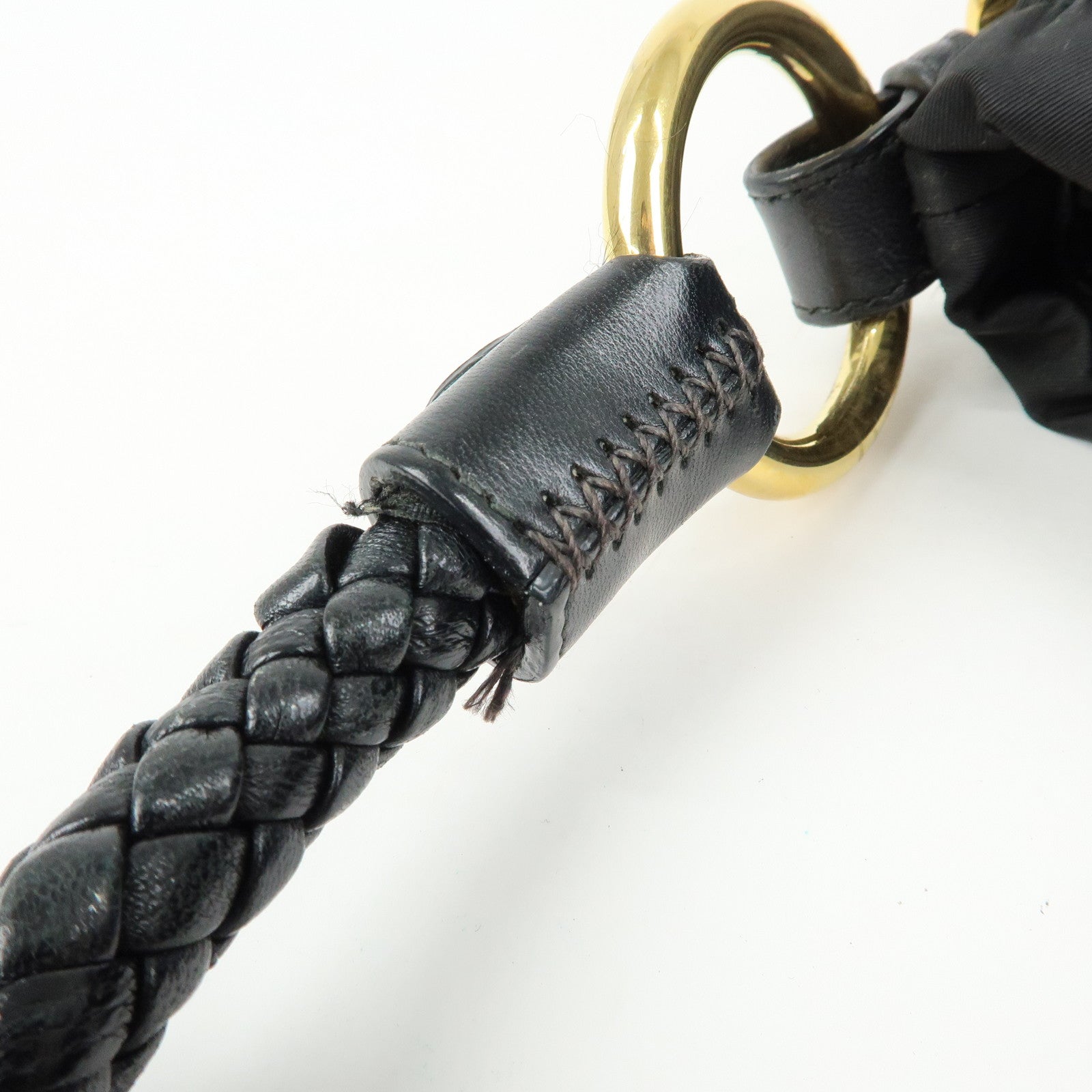 PRADA Ribbon Nylon Leather Shoulder Bag Hand Bag Black