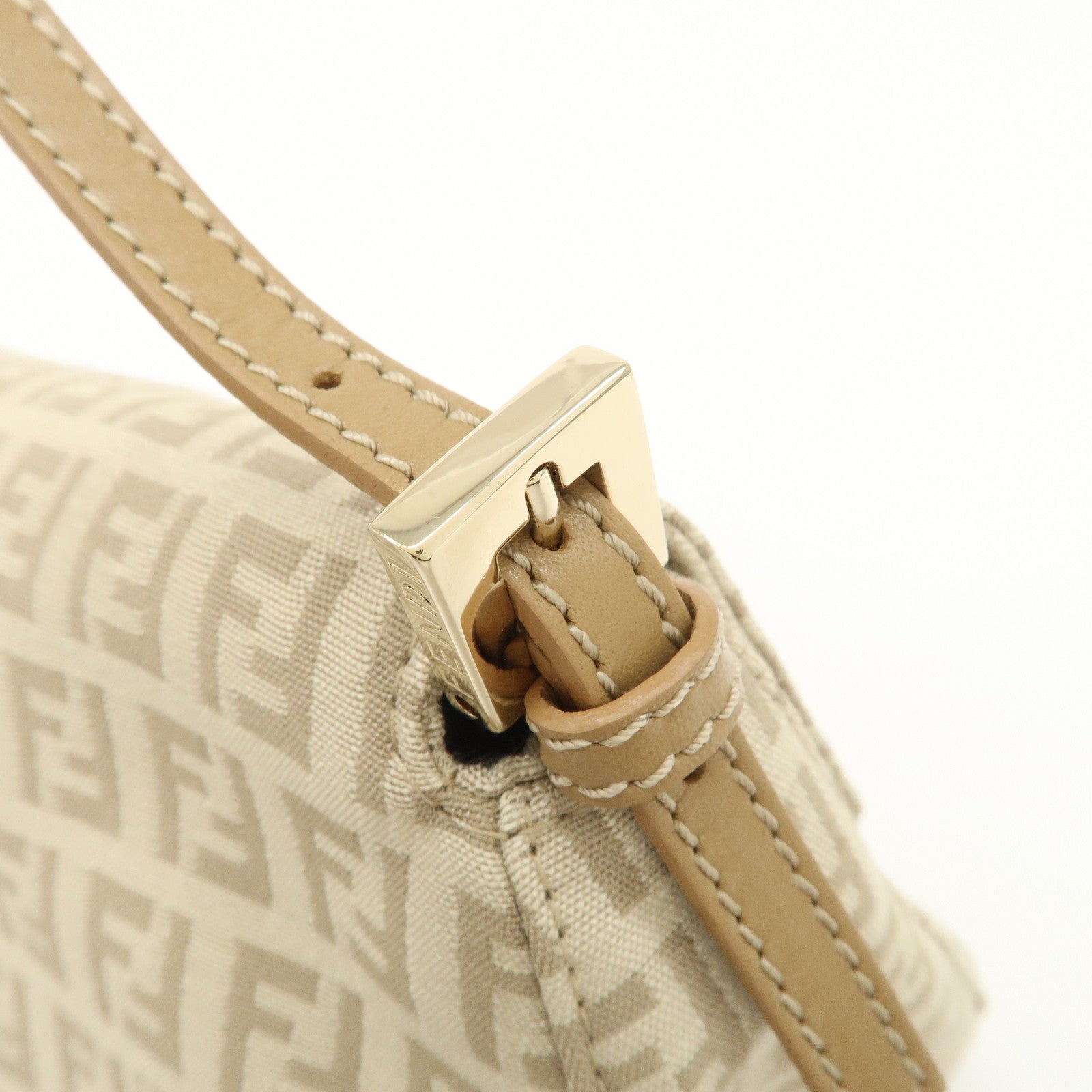 FENDI Mini Mamma Baguette Zucchino Canvas Leather Shoulder Bag Beige 8BR180
