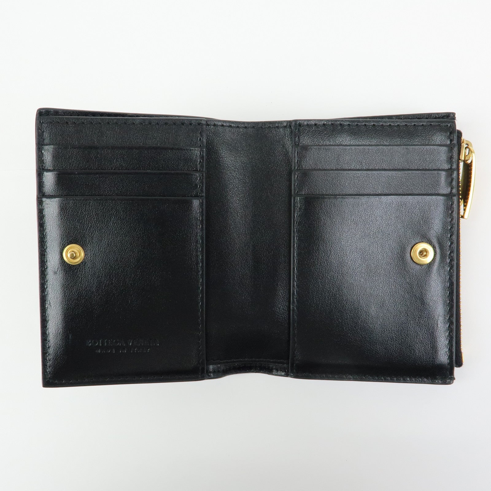 BOTTEGA VENETA Cassette Leather Small Bi-fold Comact Wallet Black