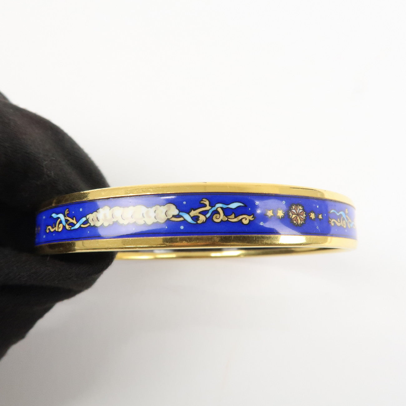 HERMES Email PM Bangle Bracelet Blue Gold Used