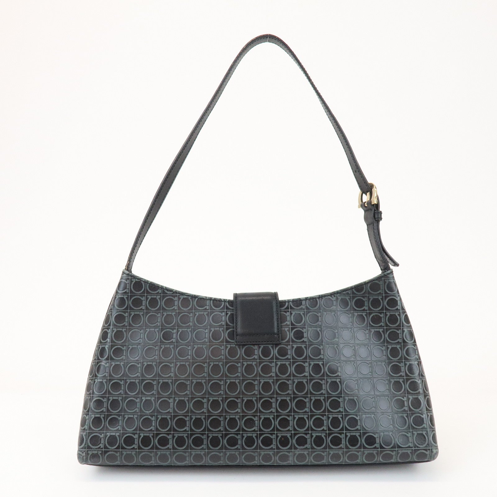 Ferragamo Gancini Leather Shoulder Bag Hand Bag Black