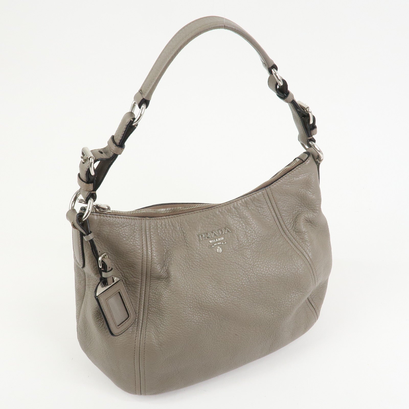 PRADA Leather Shoulder Bag Hand Bag Gray BR5096