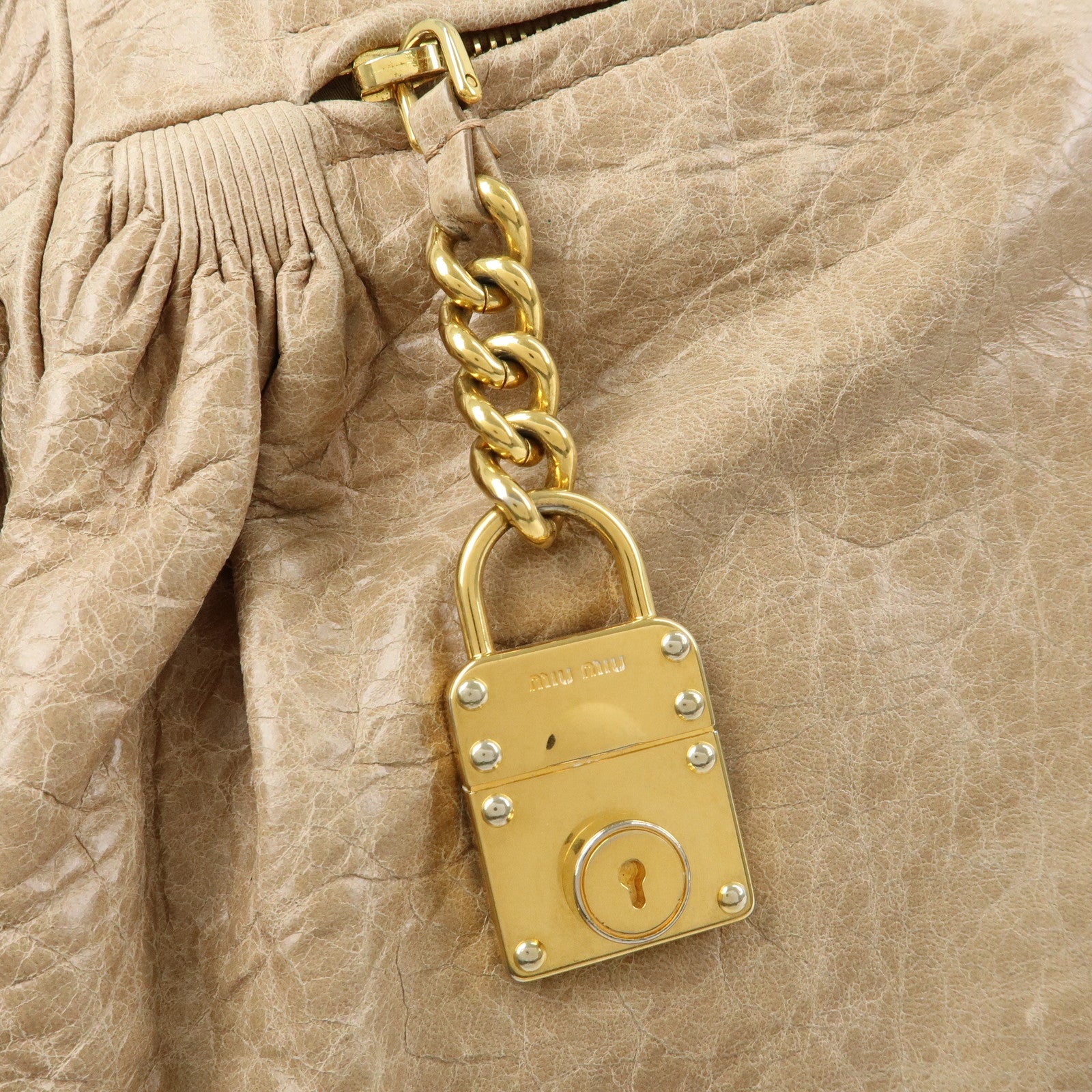 MIU MIU Leather 2Way Bag Hand Bag Shoulder Bag Beige