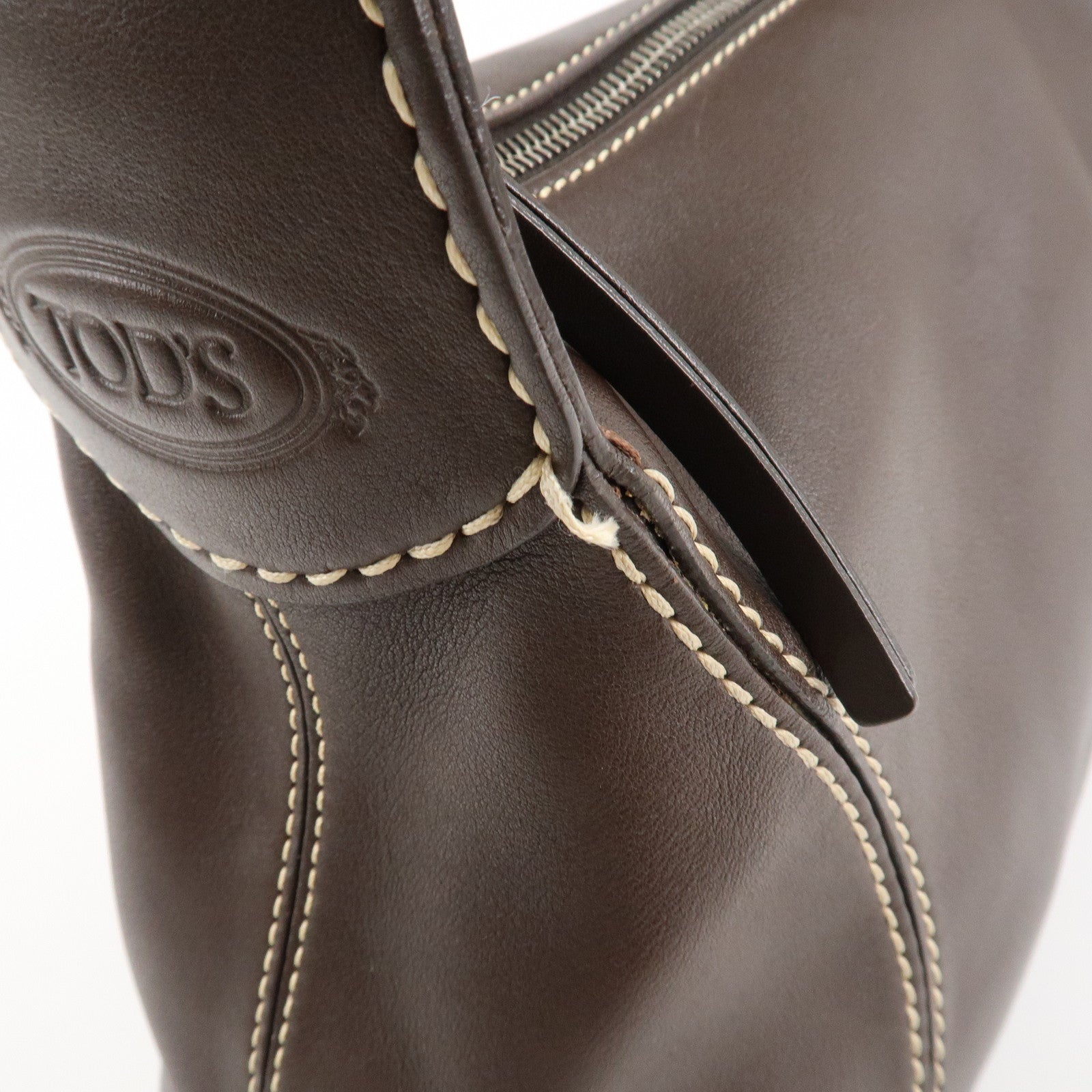 TOD'S Leather Shoulder Bag Hand Bag Brown Used