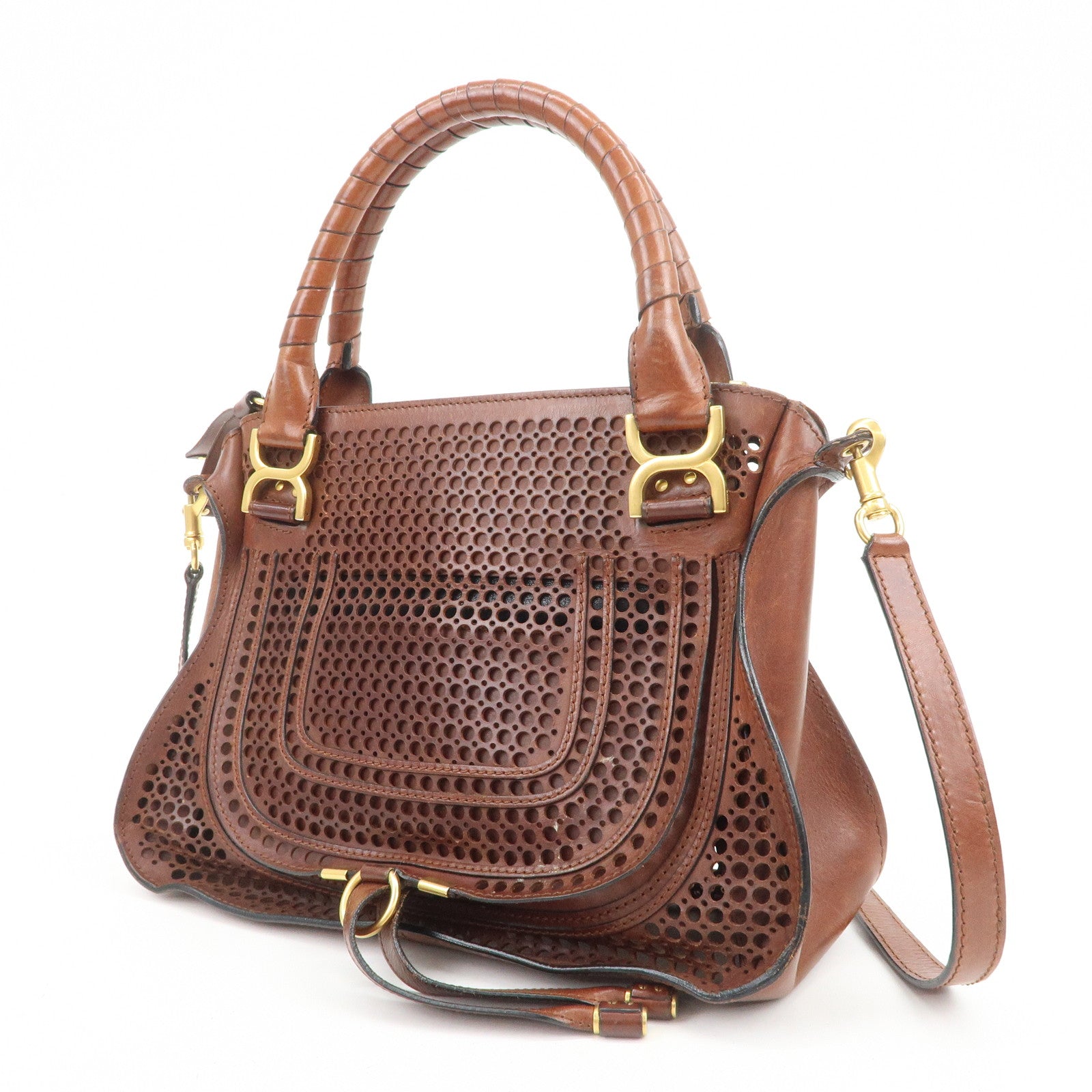 Chloe Marcie Leather 2WAY Bag Shoulder Bag Hand Bag Brown