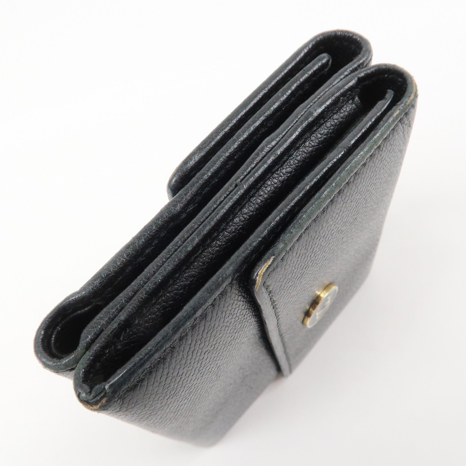 CHANEL COCO Button Leather W Hook Compact Wallet Black A20902