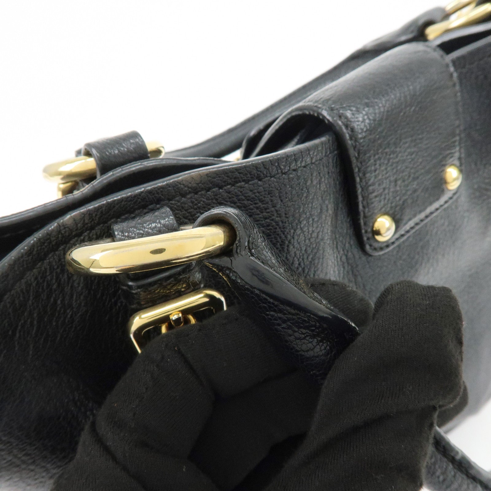 MIU MIU Logo Madras Leather Hand Bag Tote Bag Black