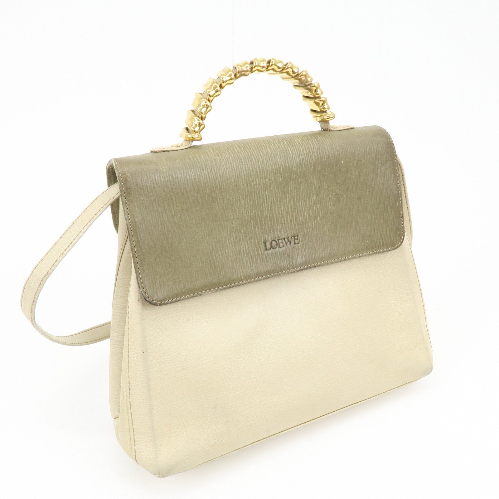 LOEWE Velazquez Leather Suede 2Way Bag Hand Bag Shoulder Bag Ivory