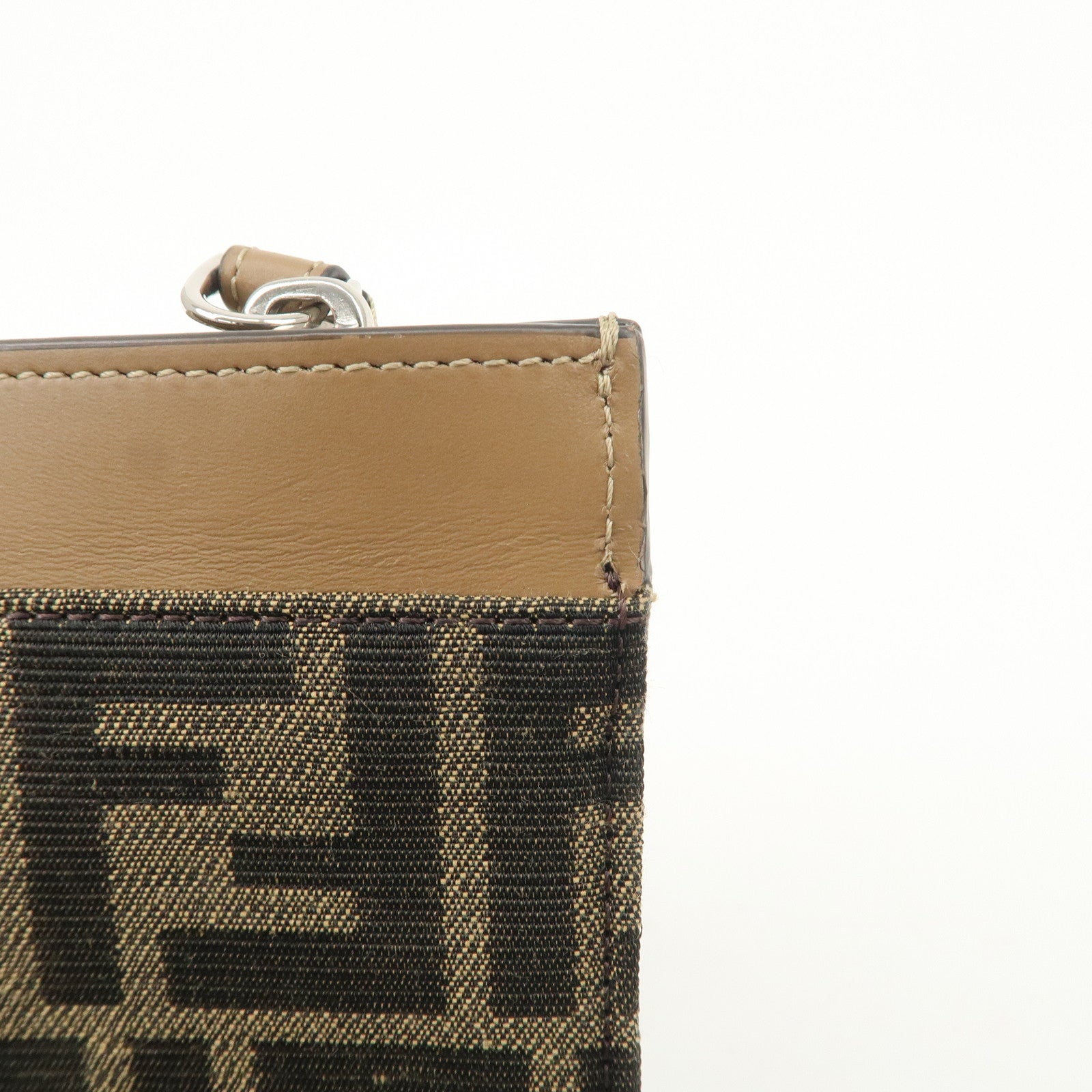 FENDI Zucca Leather Canvas Slim Clutch Bag Medium Brown 7N0134