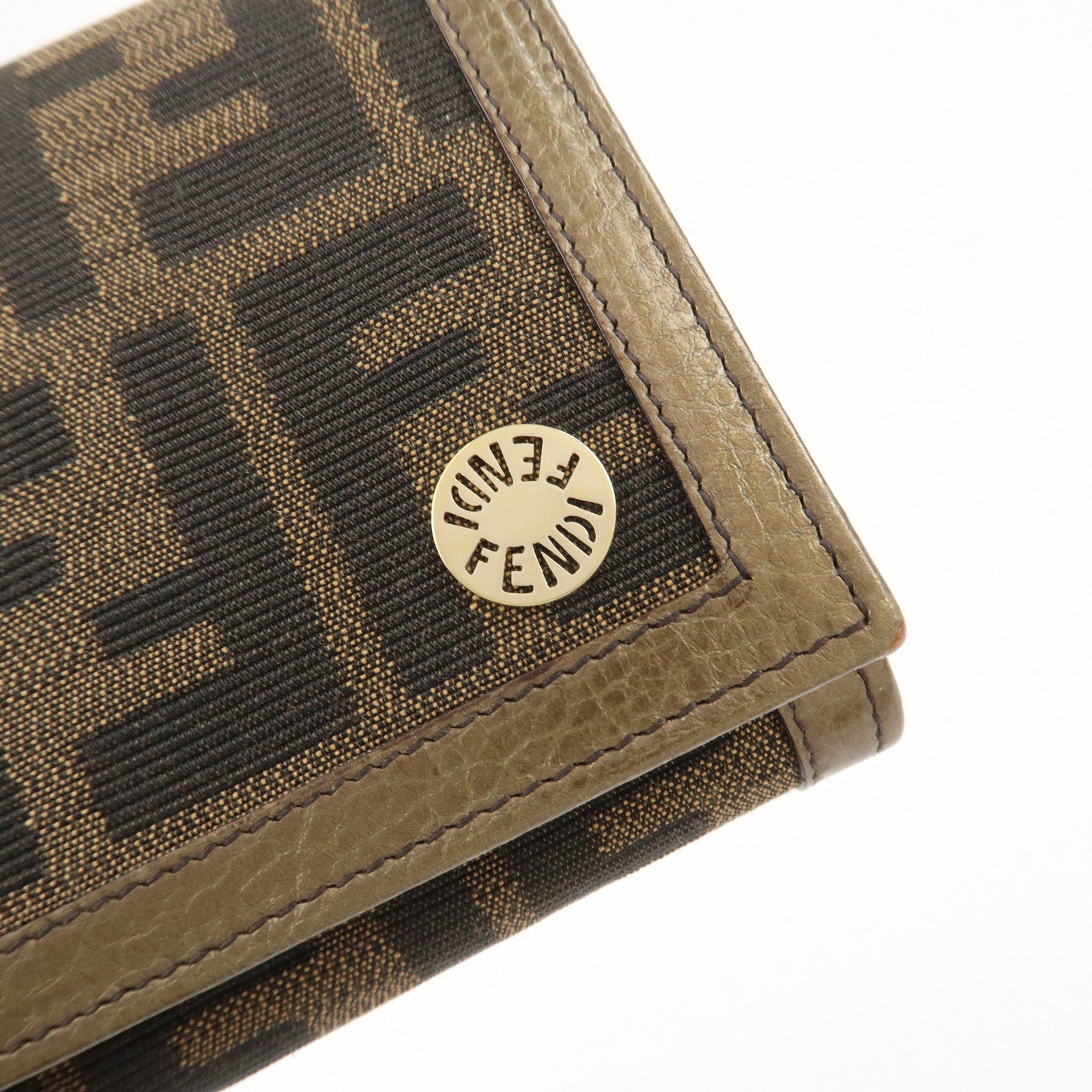 FENDI Zucca Canvas Leather Bi-fold Long Wallet Brown Gold 8M0000