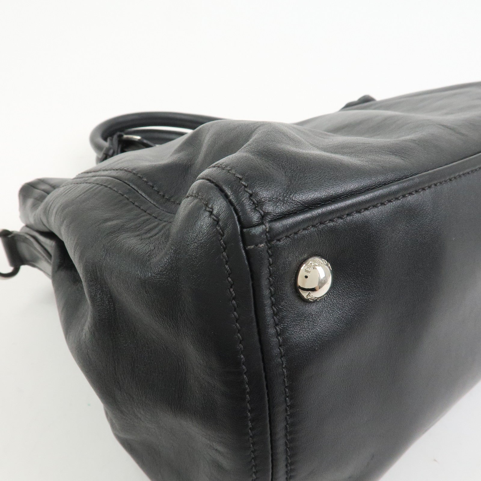 PRADA Logo Leather 2WAY Bag Hand Bag Shoulder Bag Black BN2866