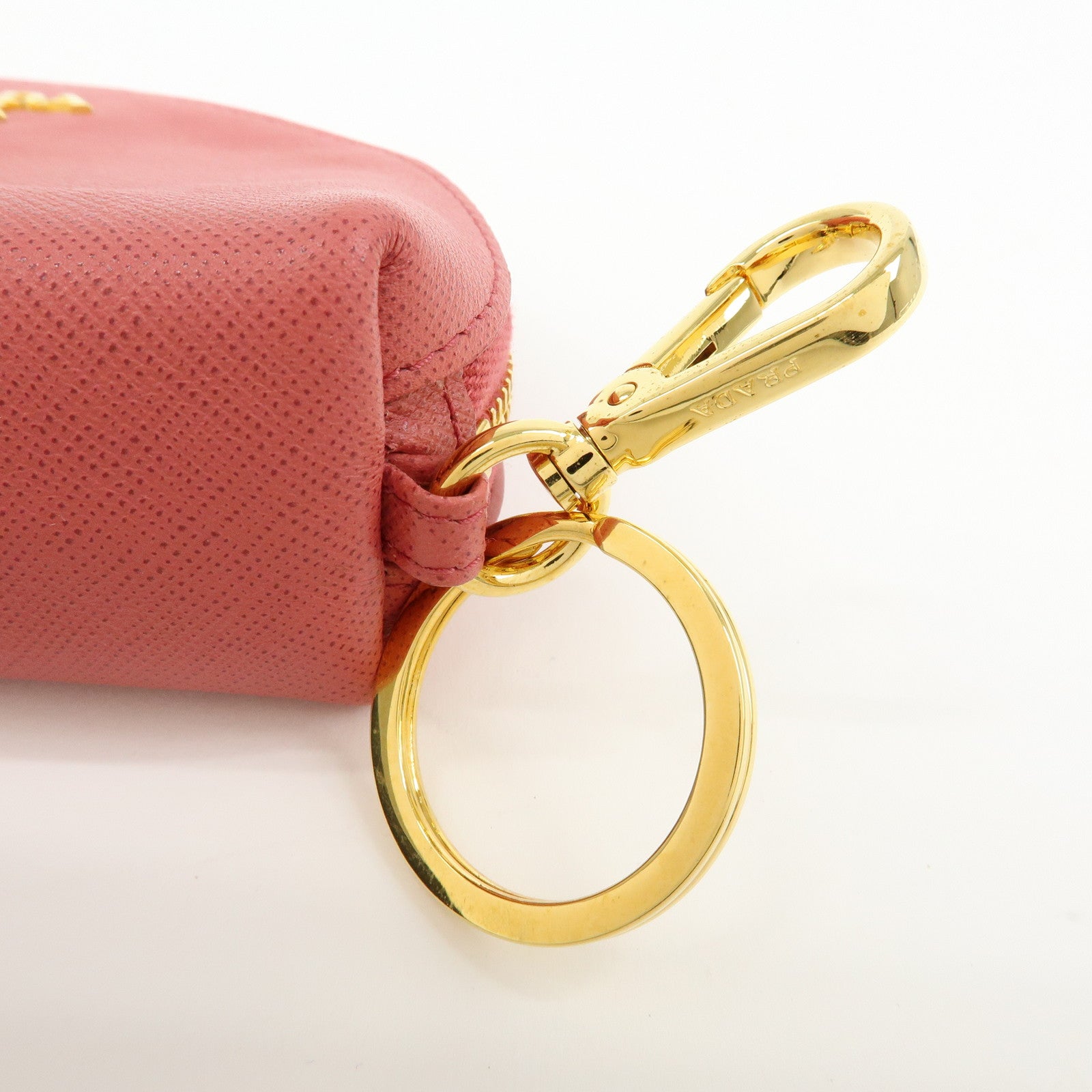PRADA Saffiano Leather Bag Charm Accessory Pouch Pink 1M1218