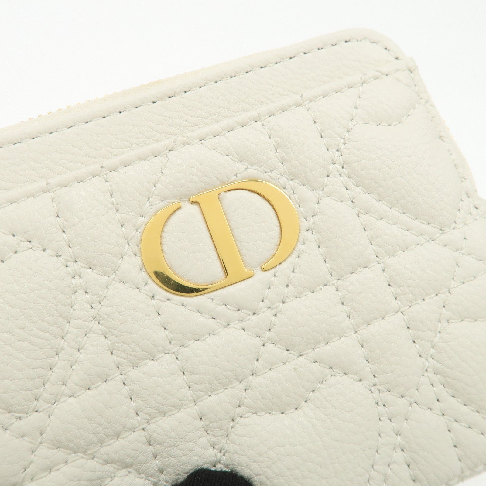 Christian Dior Cannage Caro Leather Heart Coin Case White